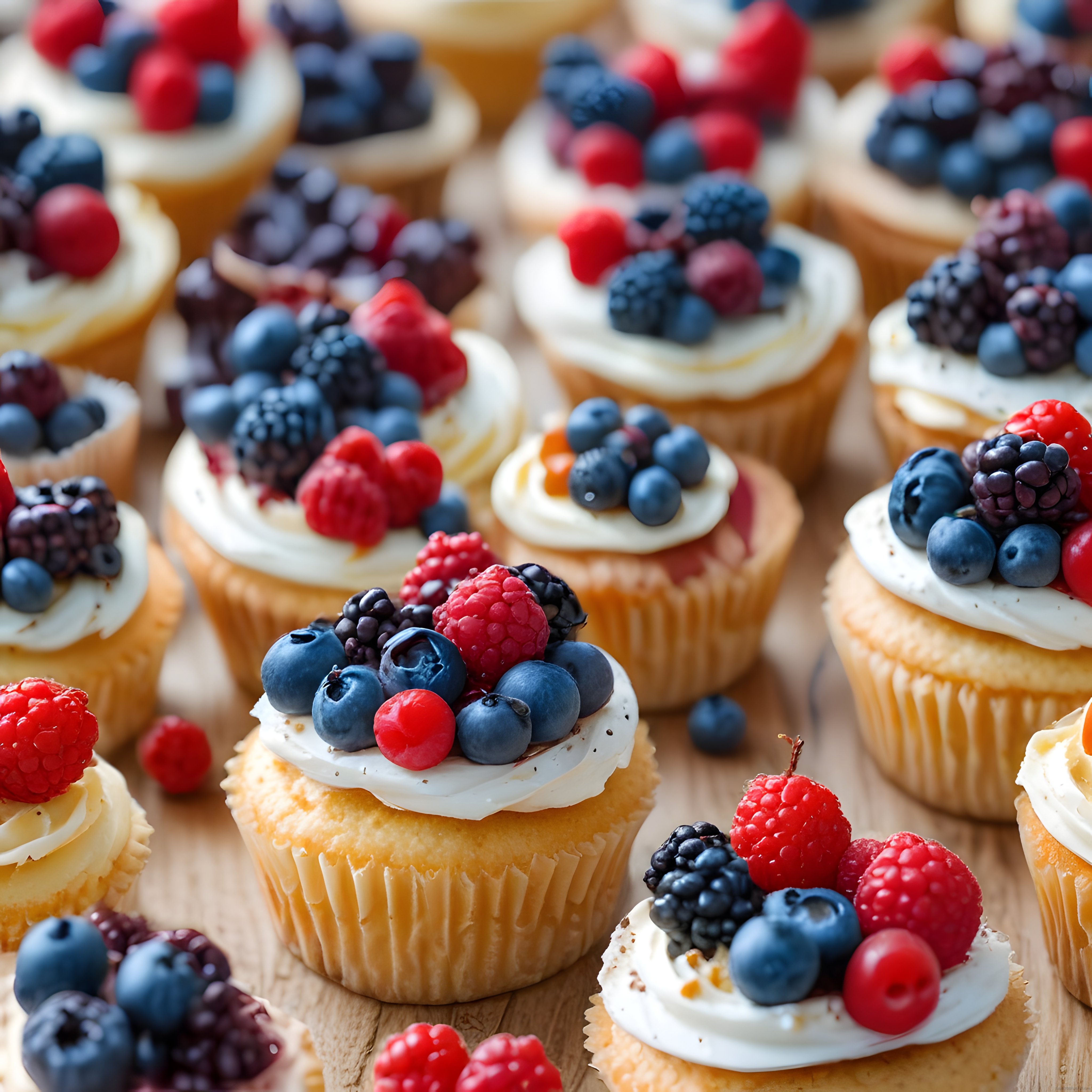Yaban Mersini ve Böğürtlenli Cupcake'ler: Taze Meyveli Mini Tatlılar