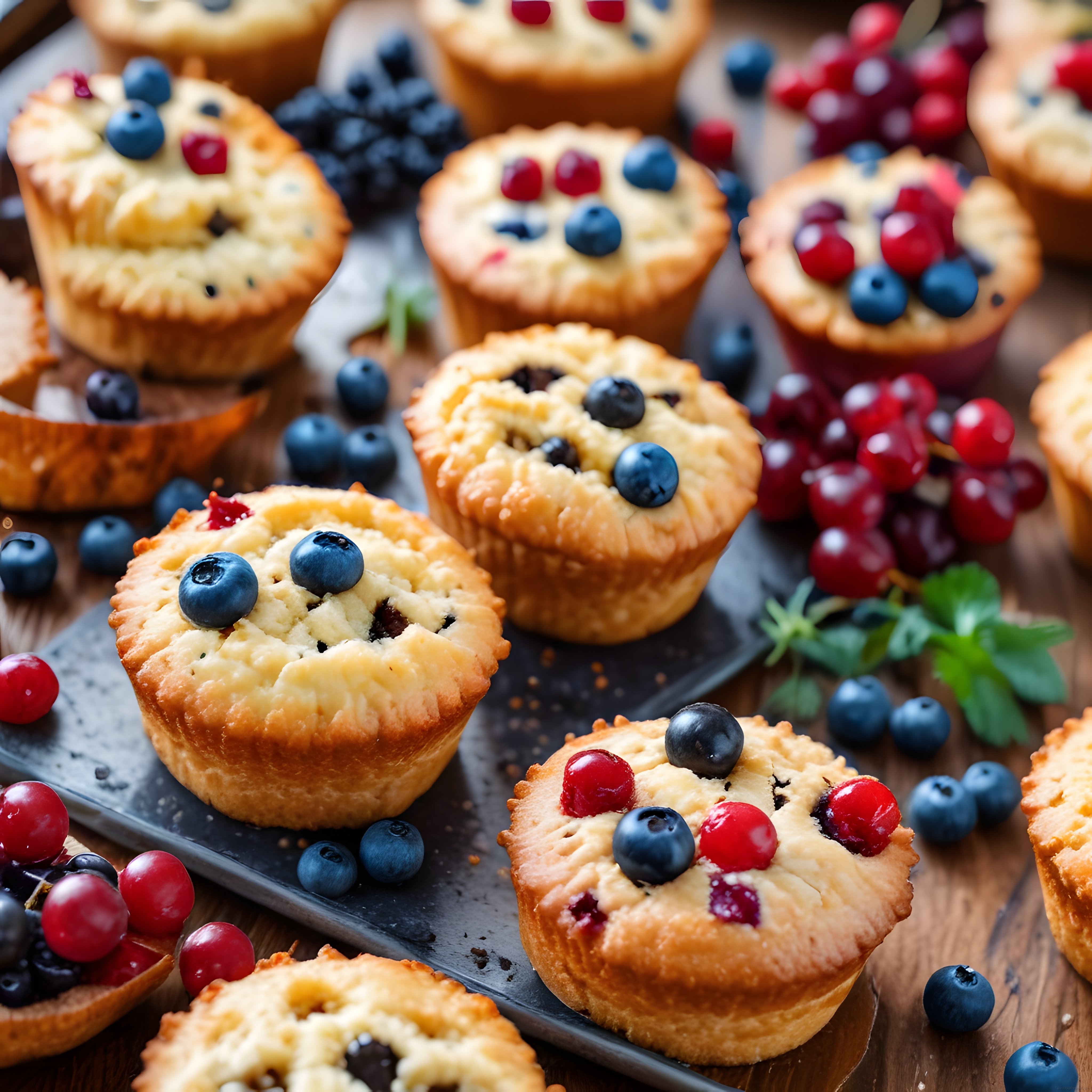 Yaban Mersini ve Frenk Üzümüyle Süslenmiş Ev Yapımı Mini Tartoletler