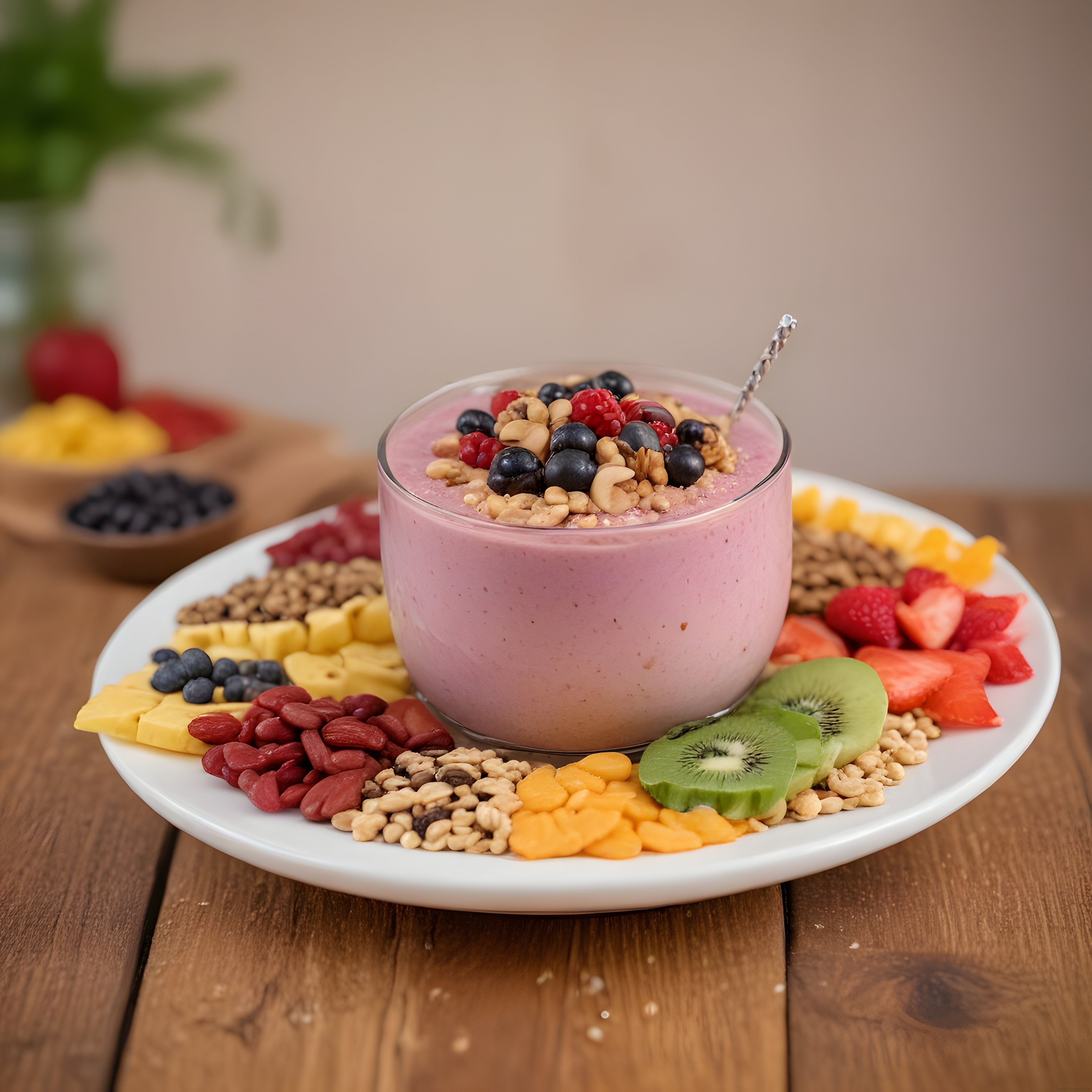 Yaban Mersini ve Kivili Renkli Smoothie Bowl Kahvaltı Tabağı