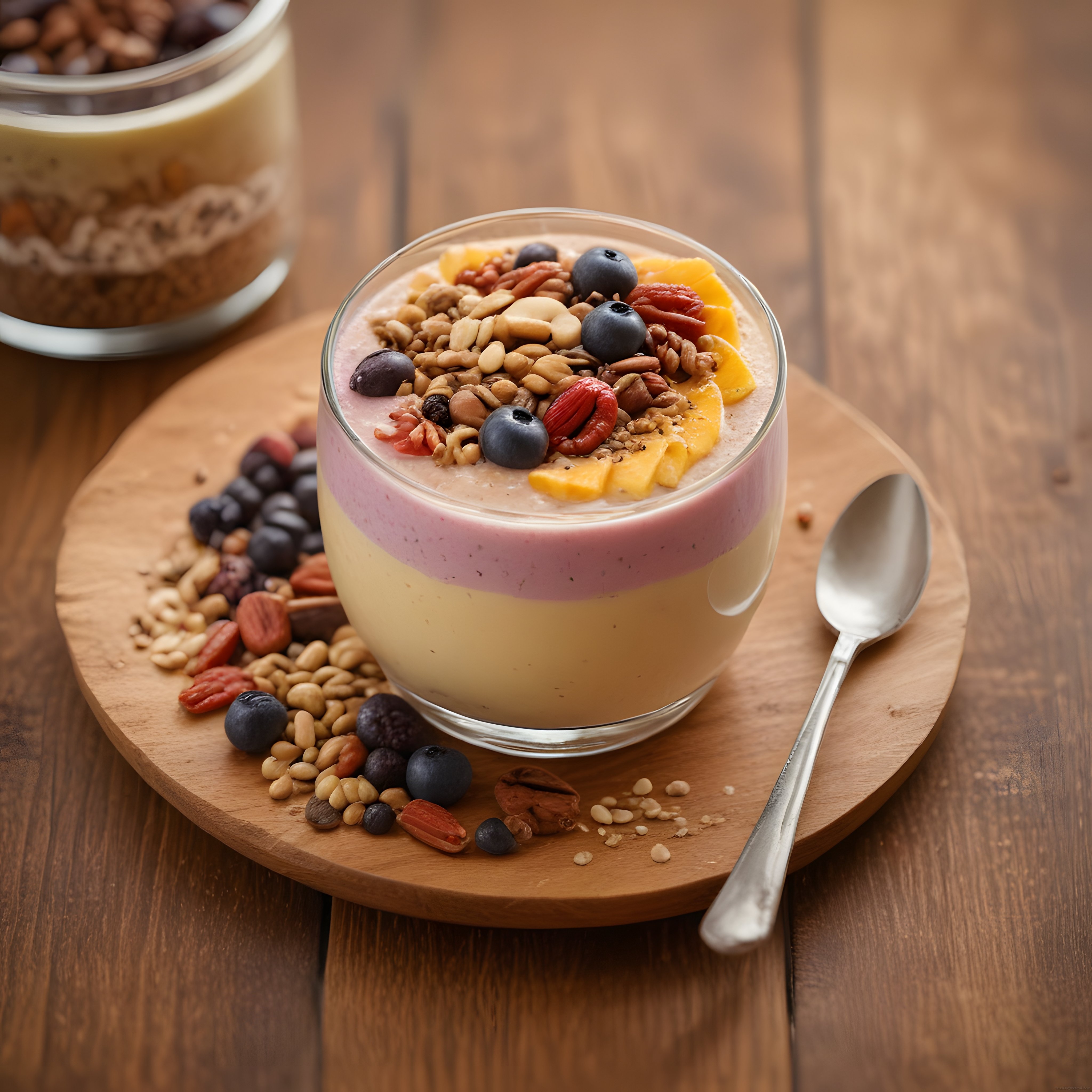 Yaban Mersini ve Mangolu İki Katmanlı Smoothie Bowl Kahvaltısı