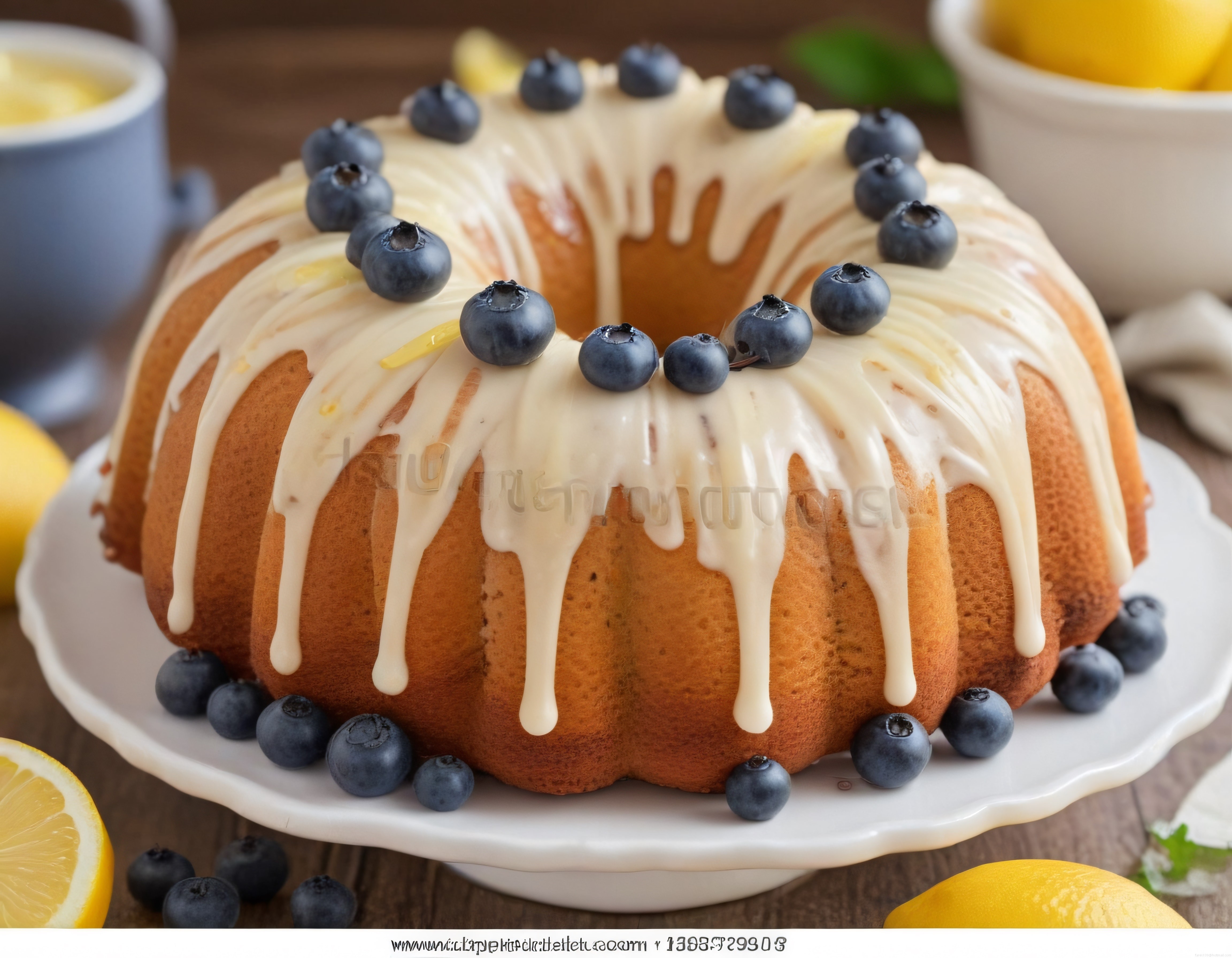 Yaban Mersinli Limonlu Bundt Kek ve Damla Damla Beyaz Glazür Sosu