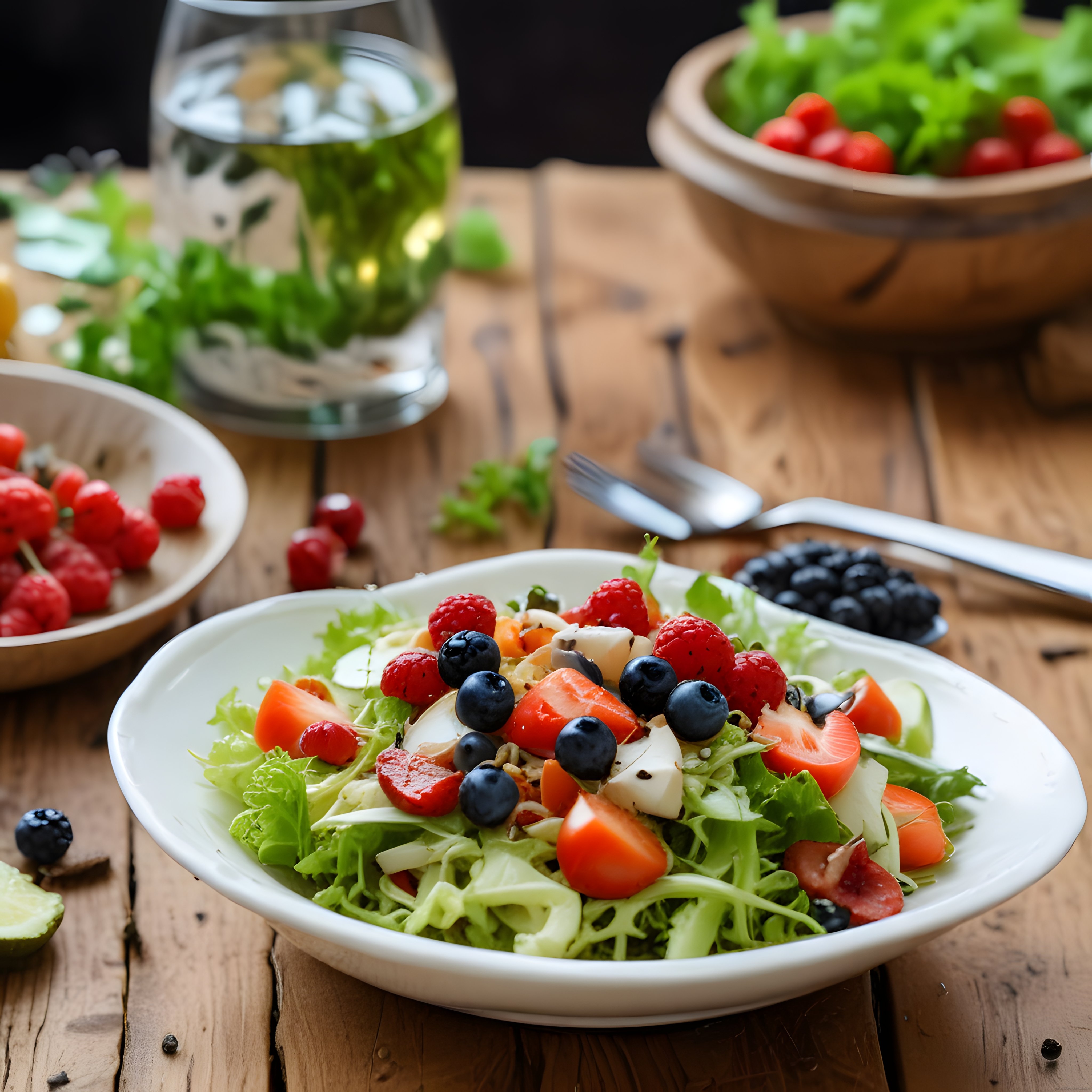 Yaban Mersinli ve Çilekli Taze Salata ile Sağlıklı Beslenme Konsepti