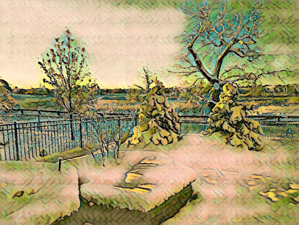 Yağlı Boya Dokulu Kışlık Park ve Ağaçların Dijital Sanat Yorumu