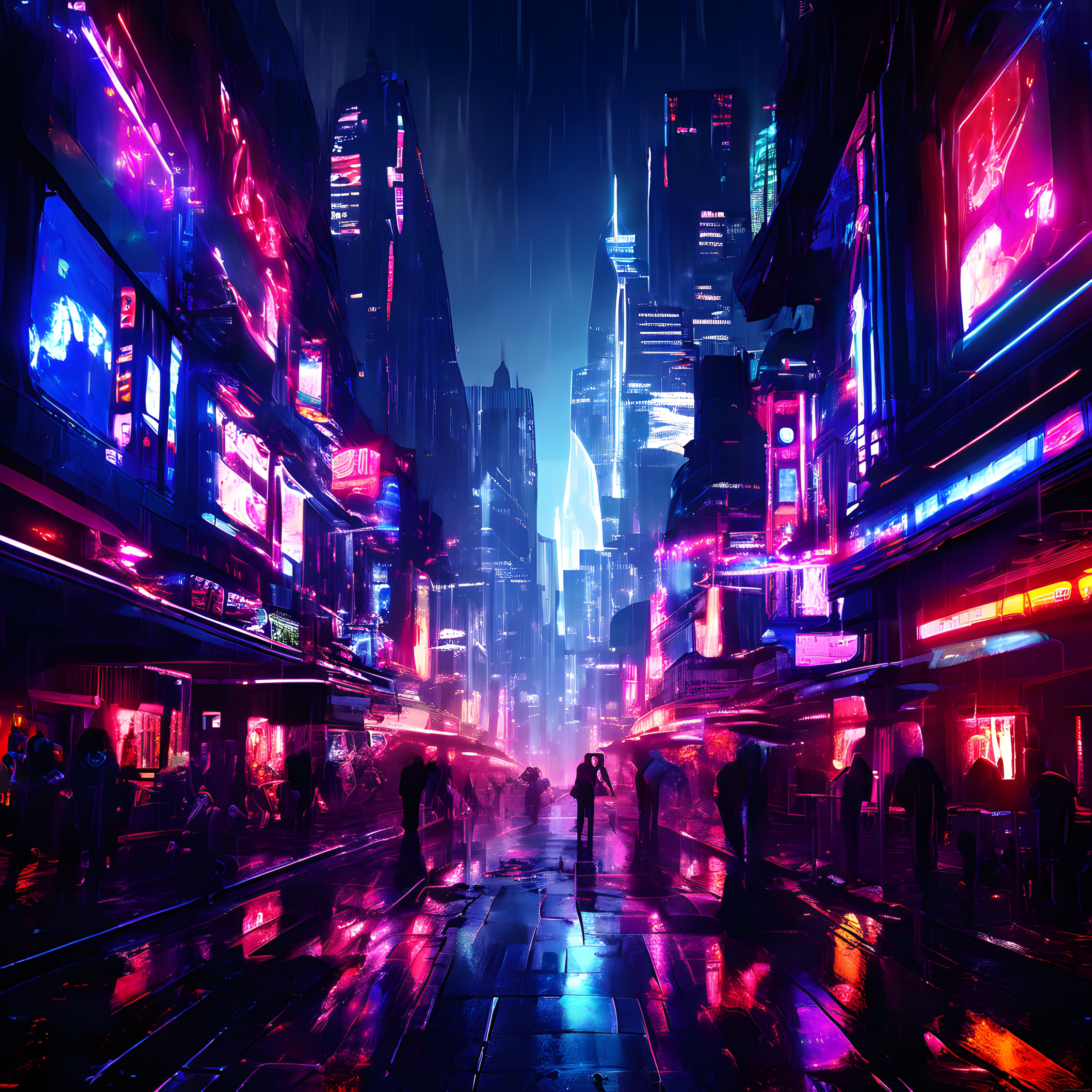 Yağmur Altında Göz Kamaştıran Cyberpunk Şehir Manzarası ve Neon Işıklar