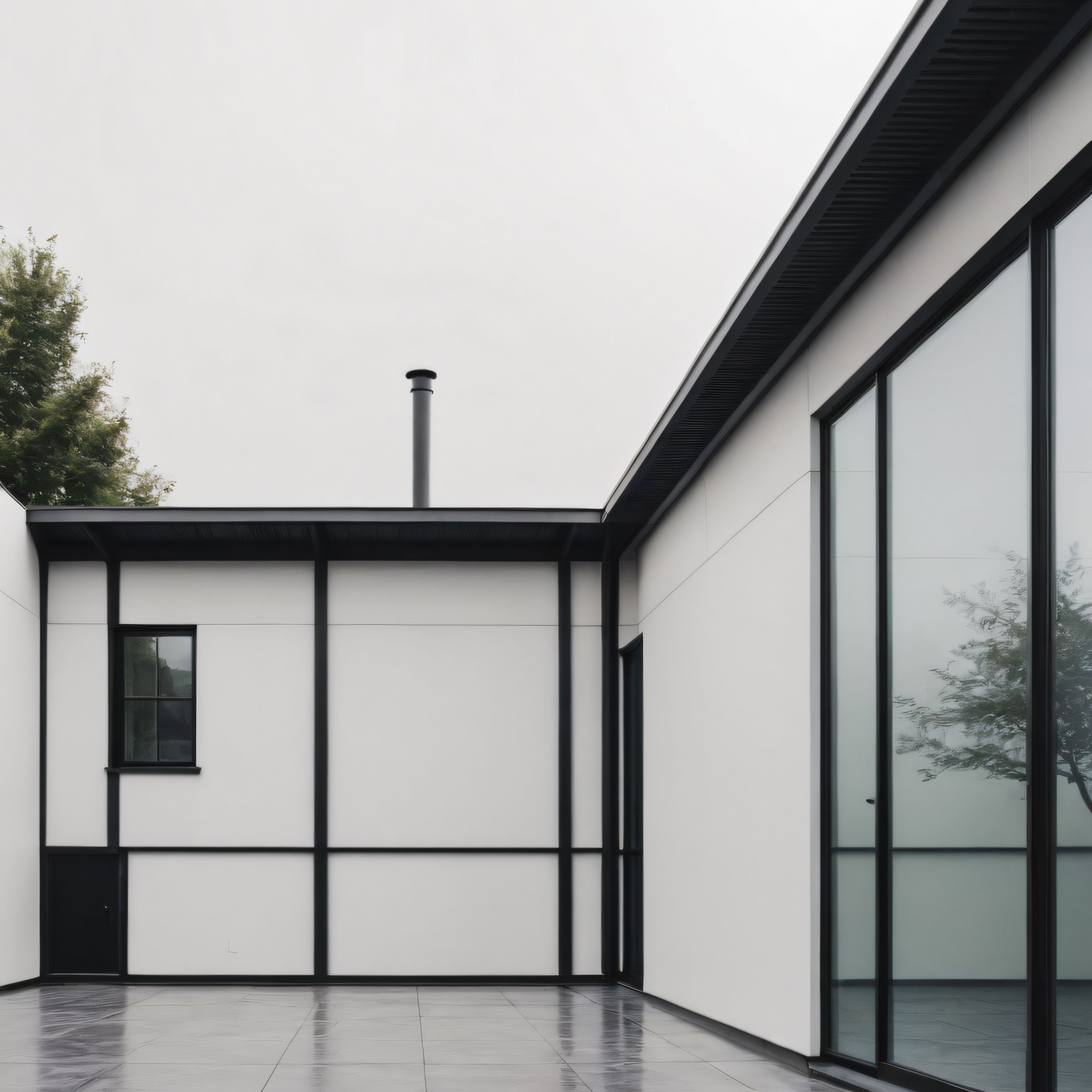 Yağmur Sonrası Modern Mimari: Beyaz Villa ve Siyah Metal Detaylar
