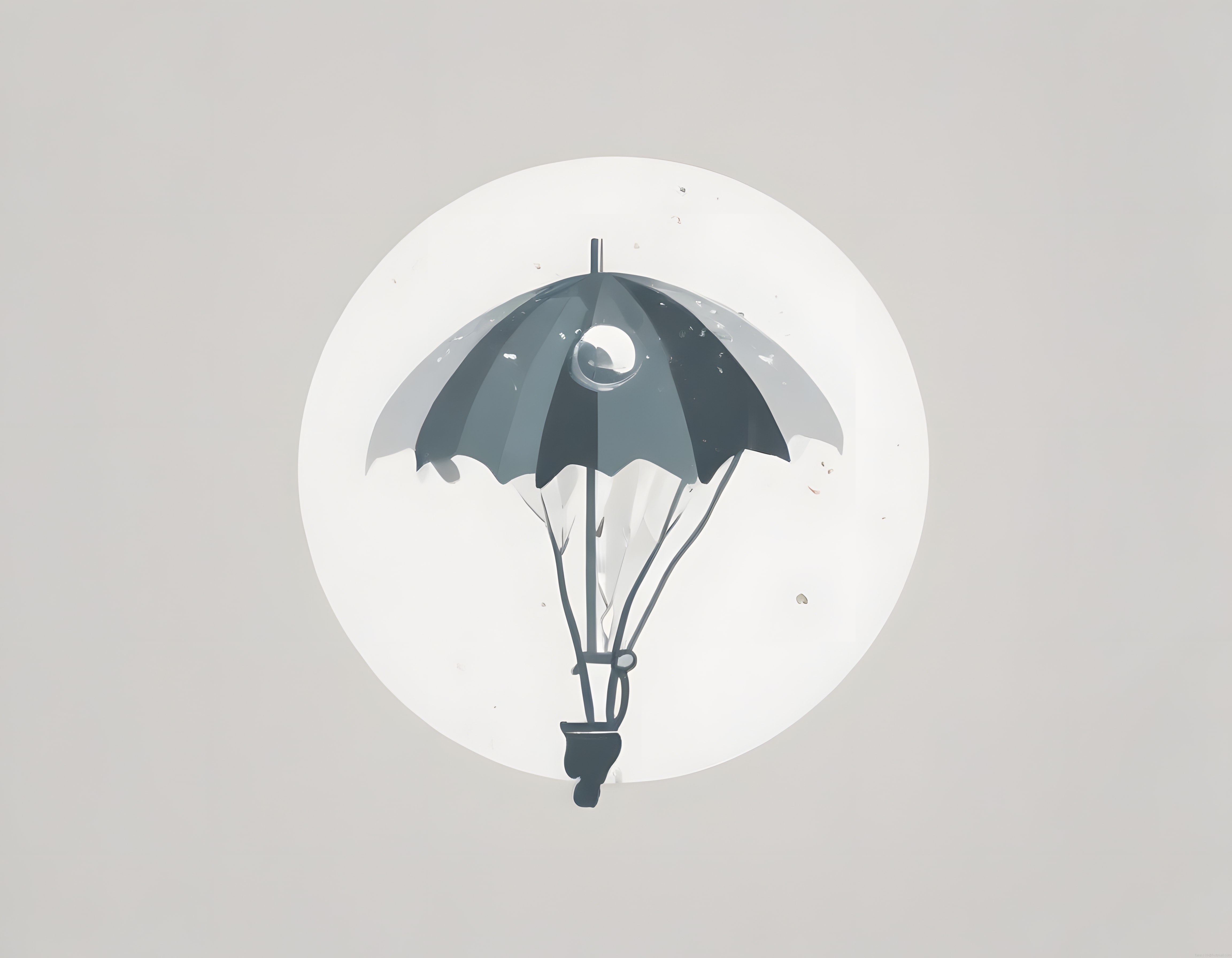 Yağmurda Şemsiye Paraşütüyle Süzülen Minimalist Dijital İllüstrasyon
