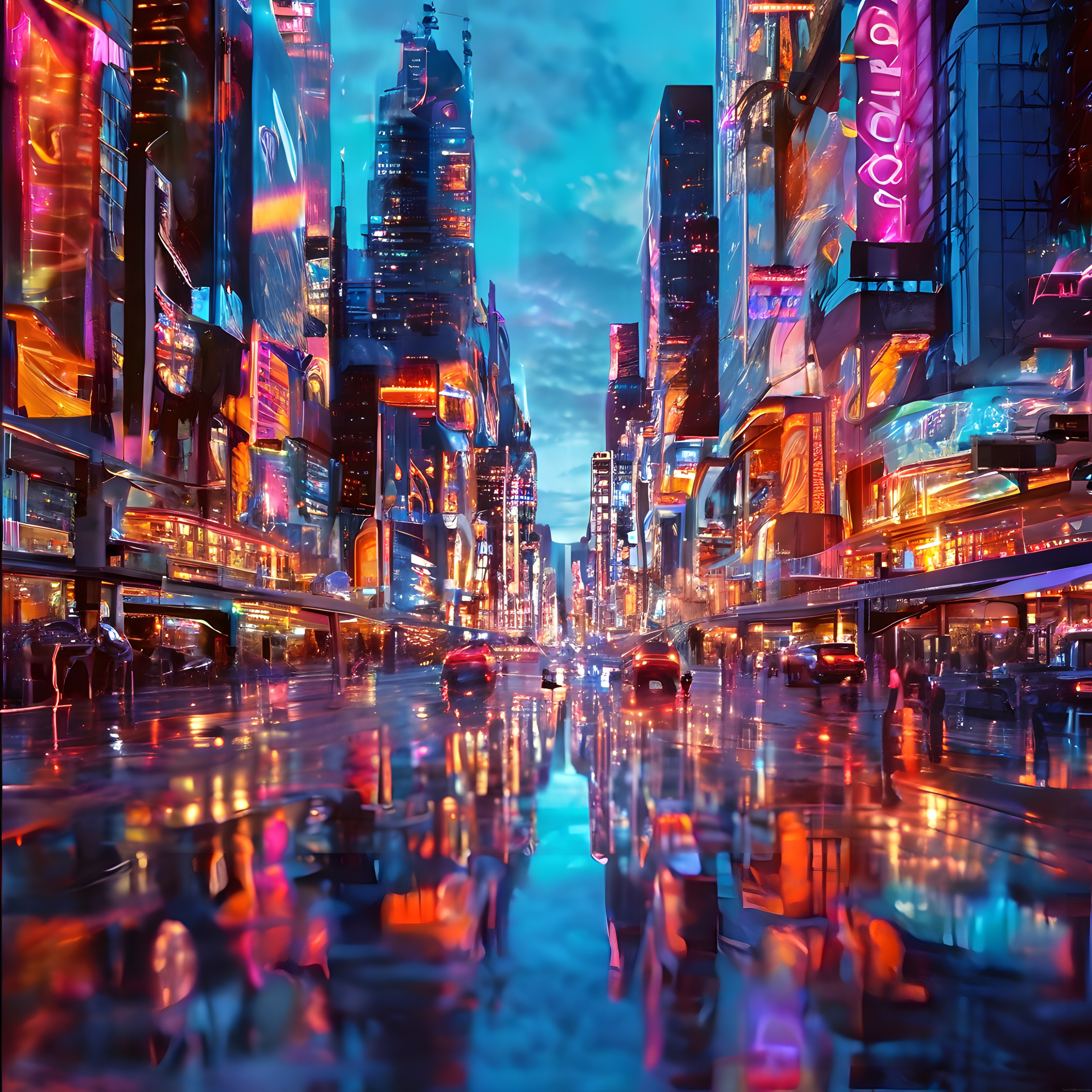 Yağmurlu Cyberpunk Gecesinde Neon Işıklarla Aydınlanan Geleceğin Metropolü