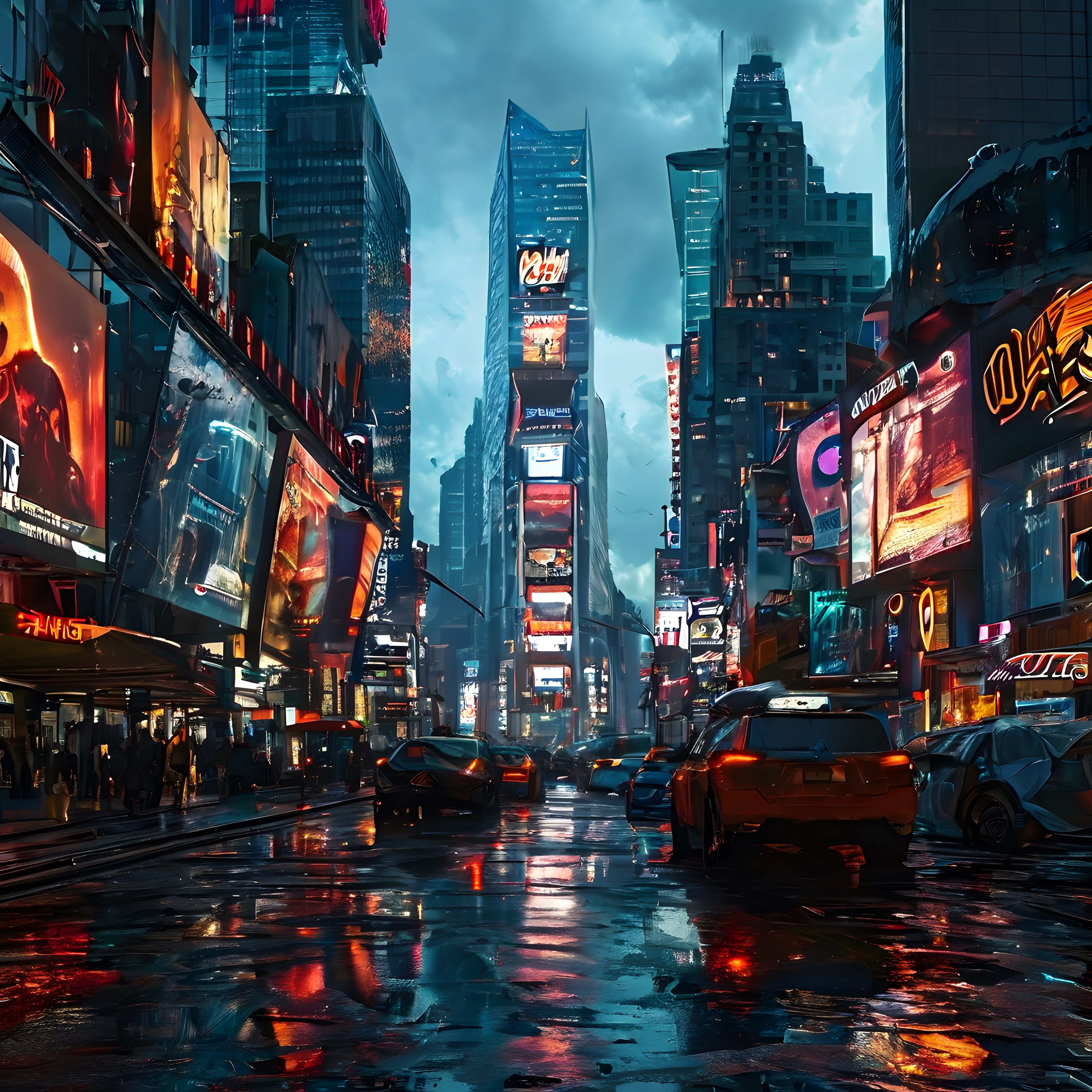 Yağmurlu Cyberpunk Şehir Manzarası: Geleceğin Neon Aydınlatmalı Metropolü