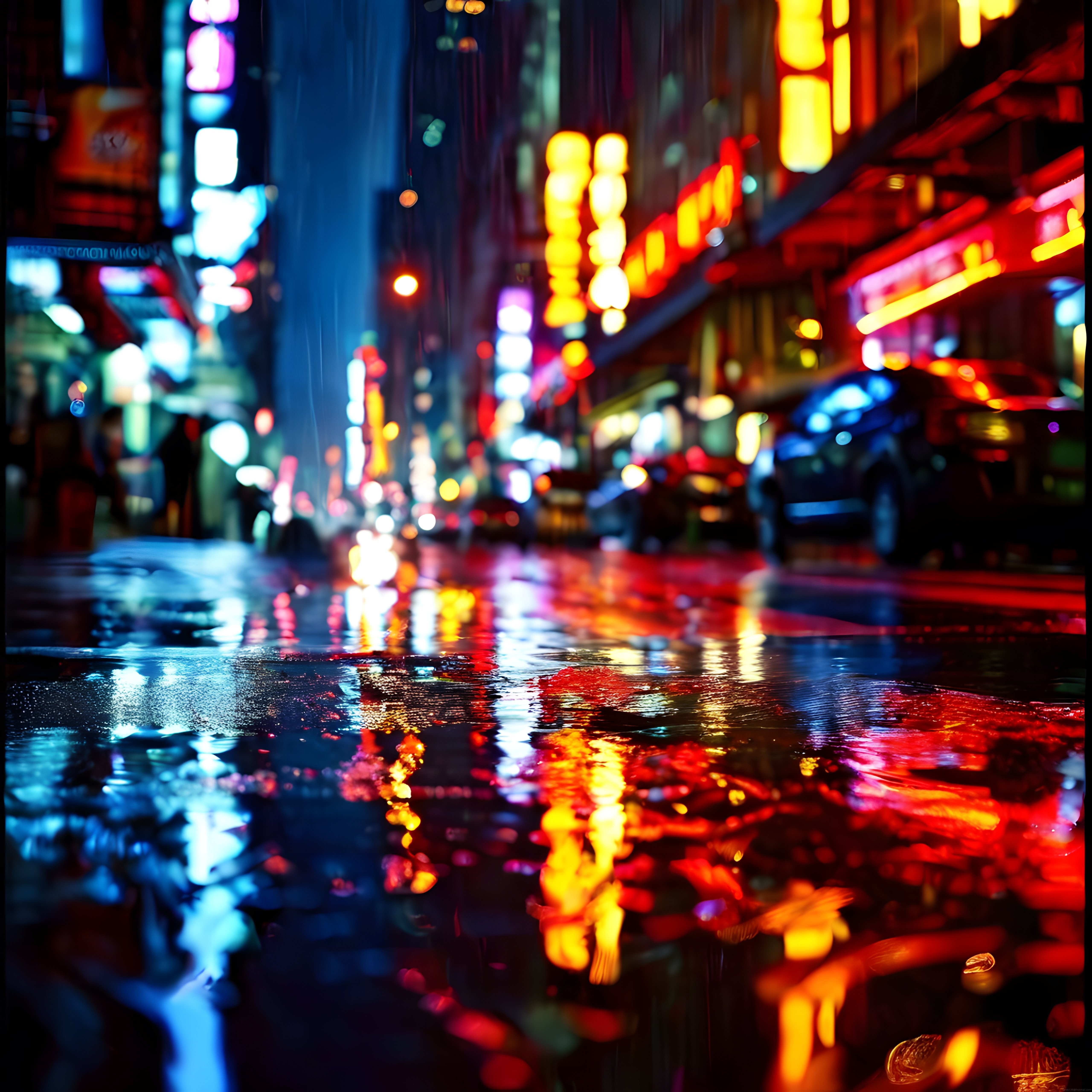 Yağmurlu Gecede Neon Işıkların Islak Kaldırımda Dansı ve Şehir Atmosferi Yağmurlu Gecede Neon Işıkların Islak Kaldırımda Dansı ve Şehir Atmosferi