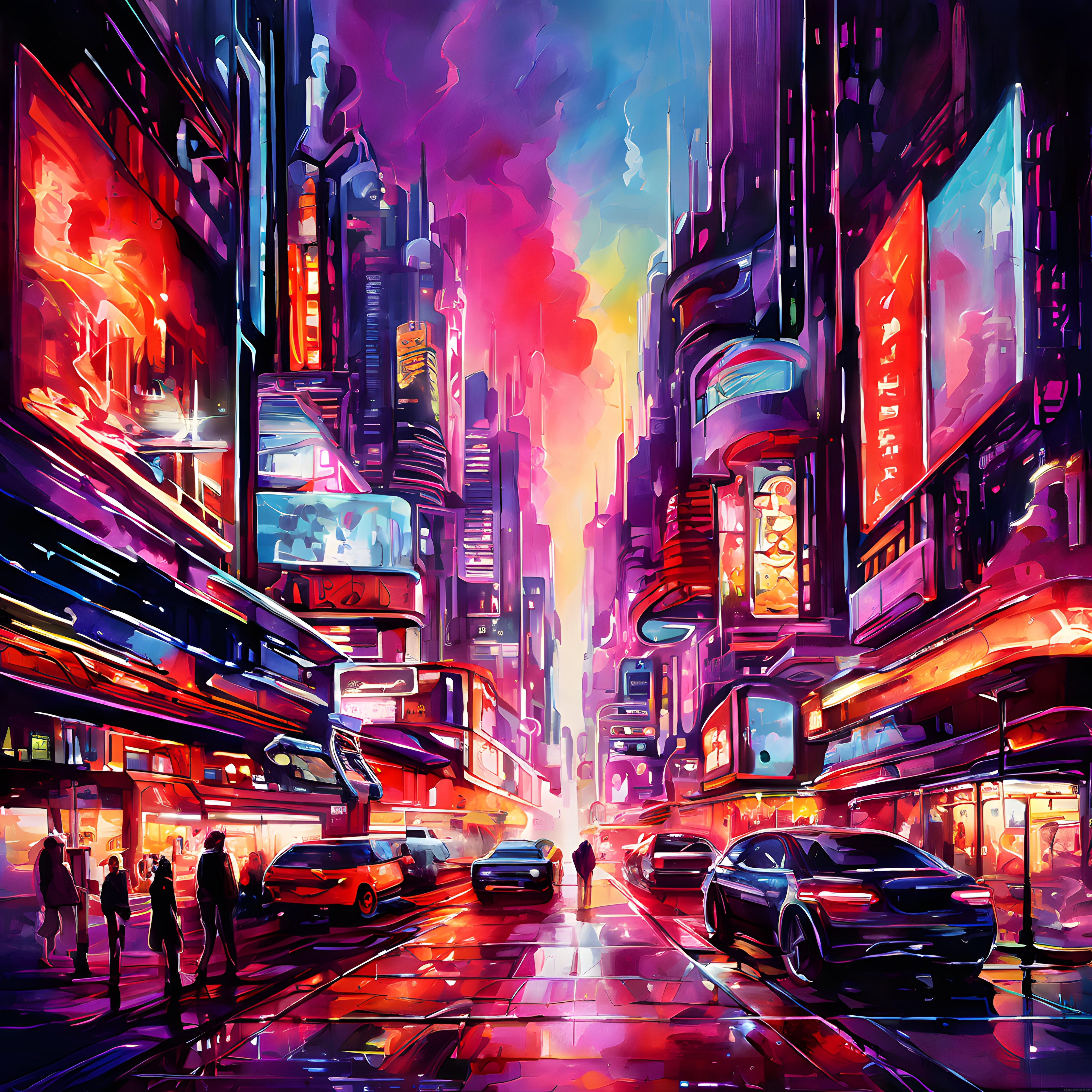 Yağmurlu Gelecek Şehrinde Neon Işıklar: Cyberpunk Dijital Sanat Manzarası