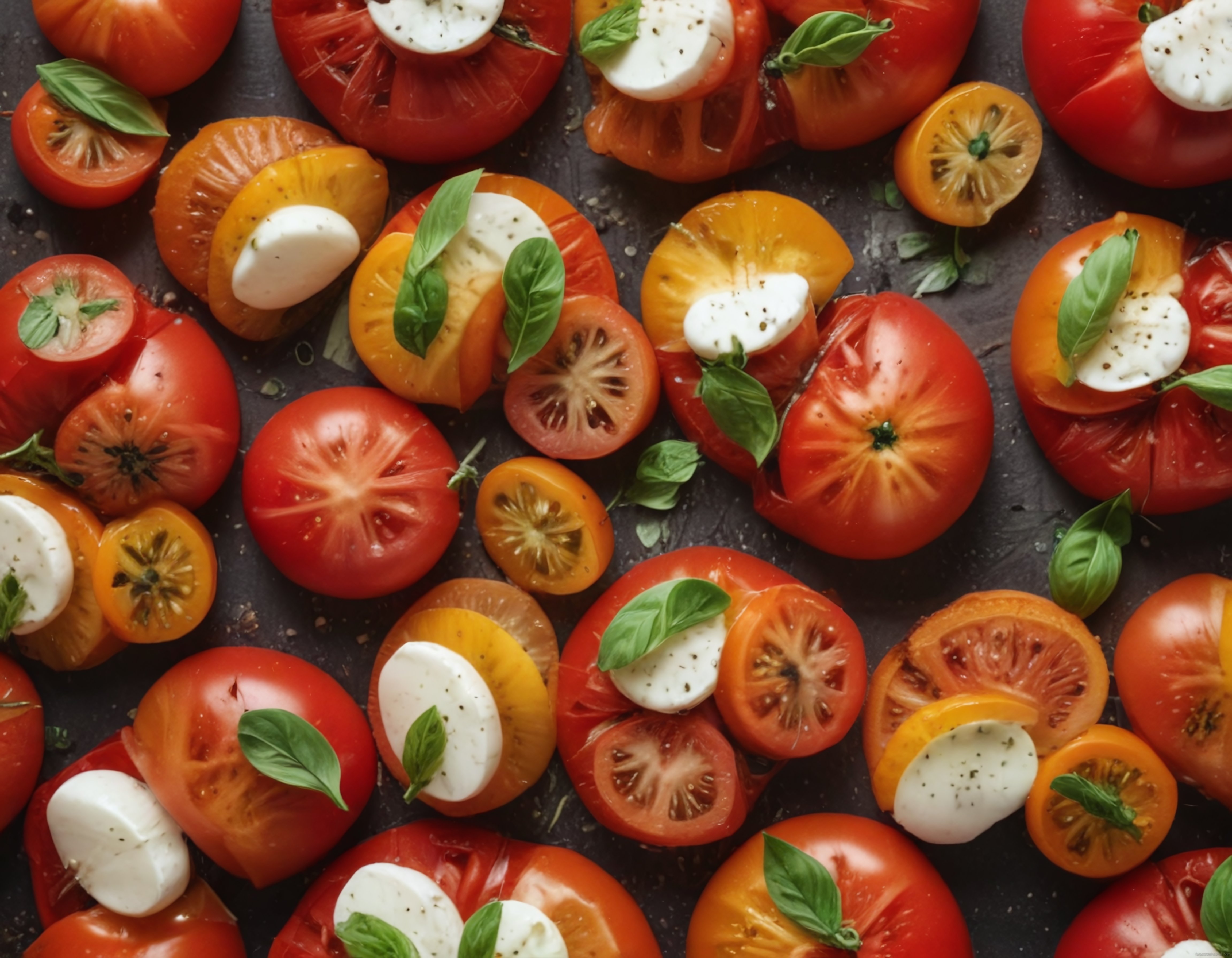 Yakın Çekim Caprese Salatası: Olgun Domates, Mozzarella ve Taze Fesleğen