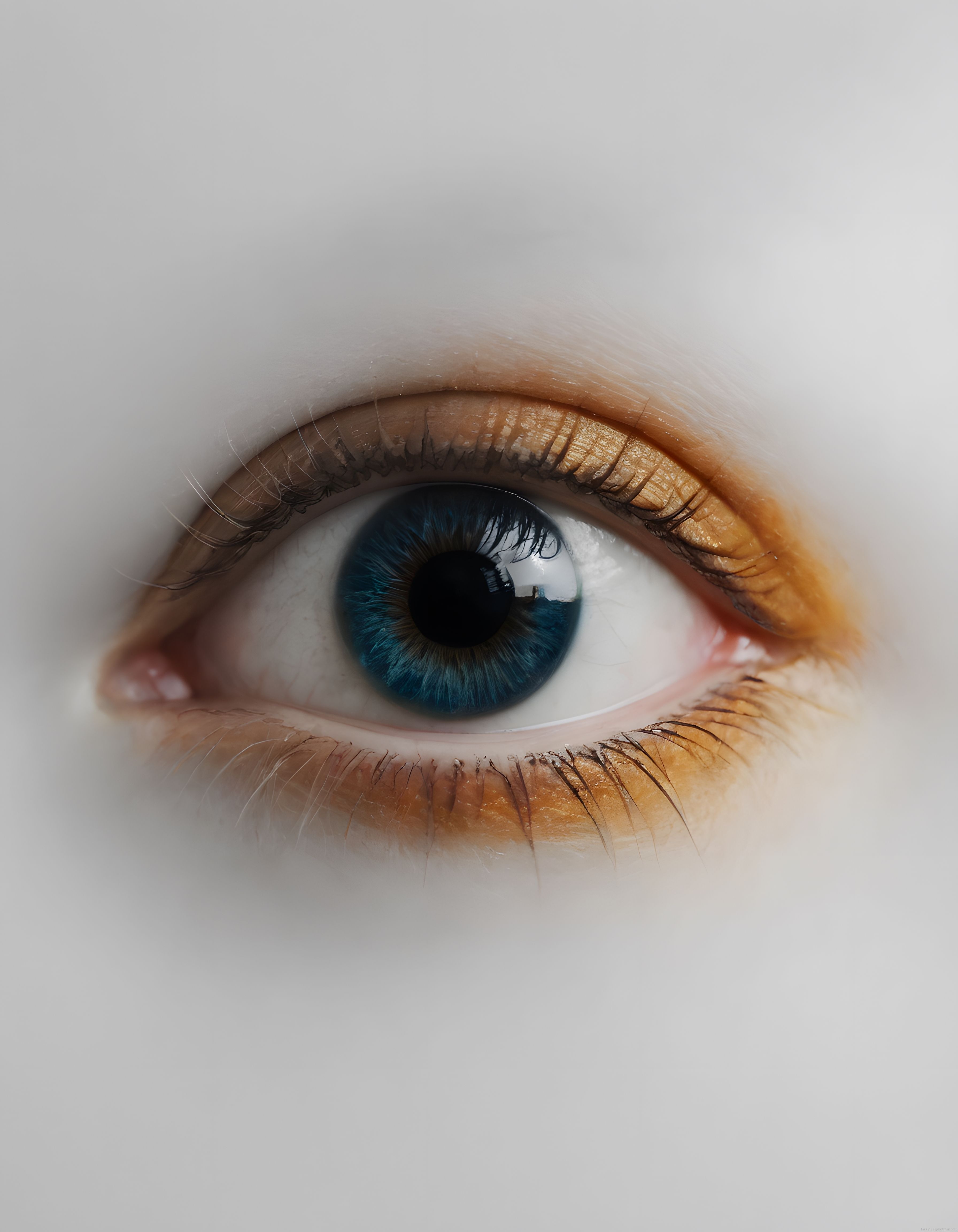 Yakın çekim mavi göz fotoğrafında iris desenleri ve kirpik detayları ön planda