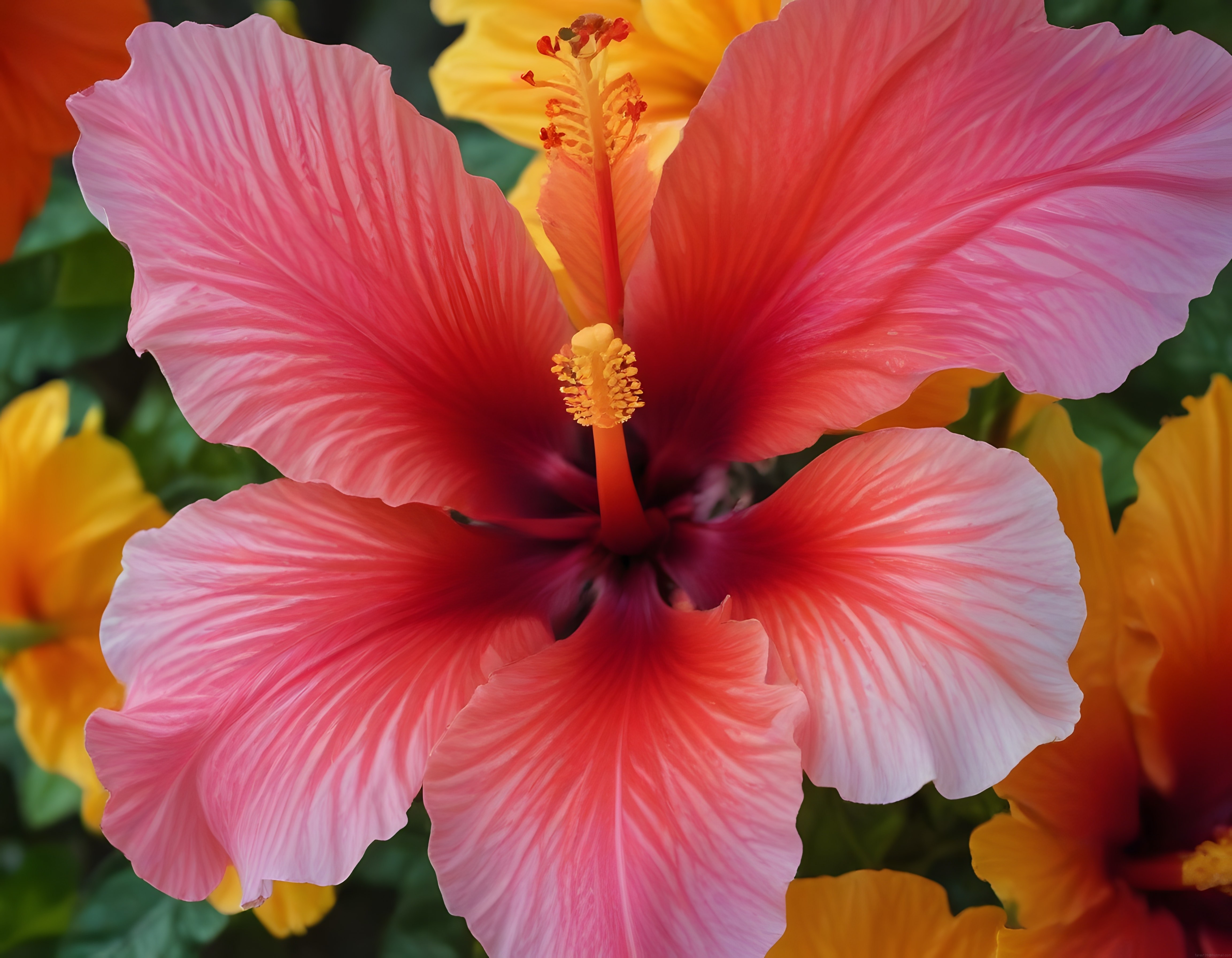 Yakın Çekim Pembe Hibiskus Çiçeği: Canlı Renkleriyle Doğanın Eşsiz Güzelliği