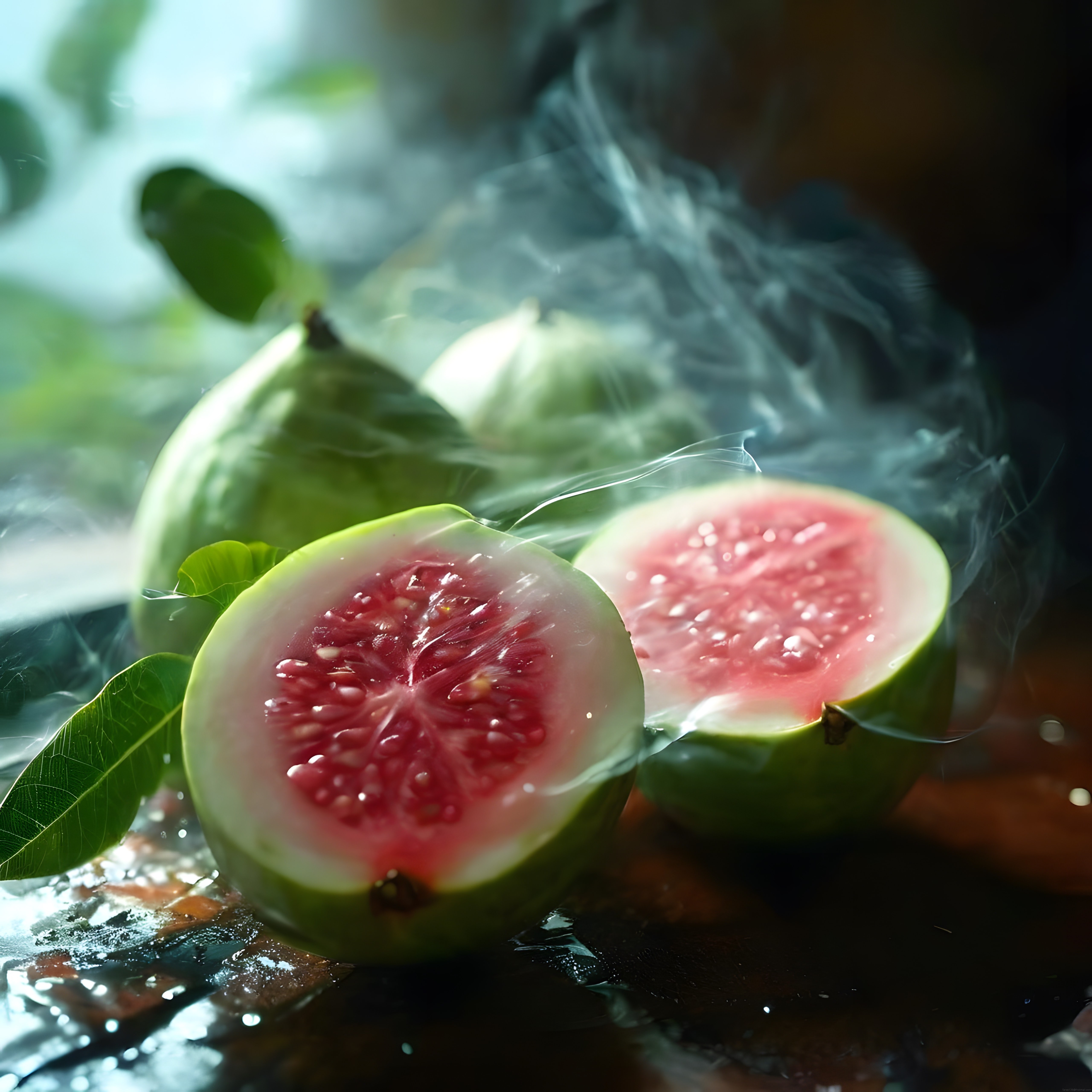 Yakın Çekim Taze Guava Meyvesi: Sulu Pembe İçli ve Tropikal Lezzet