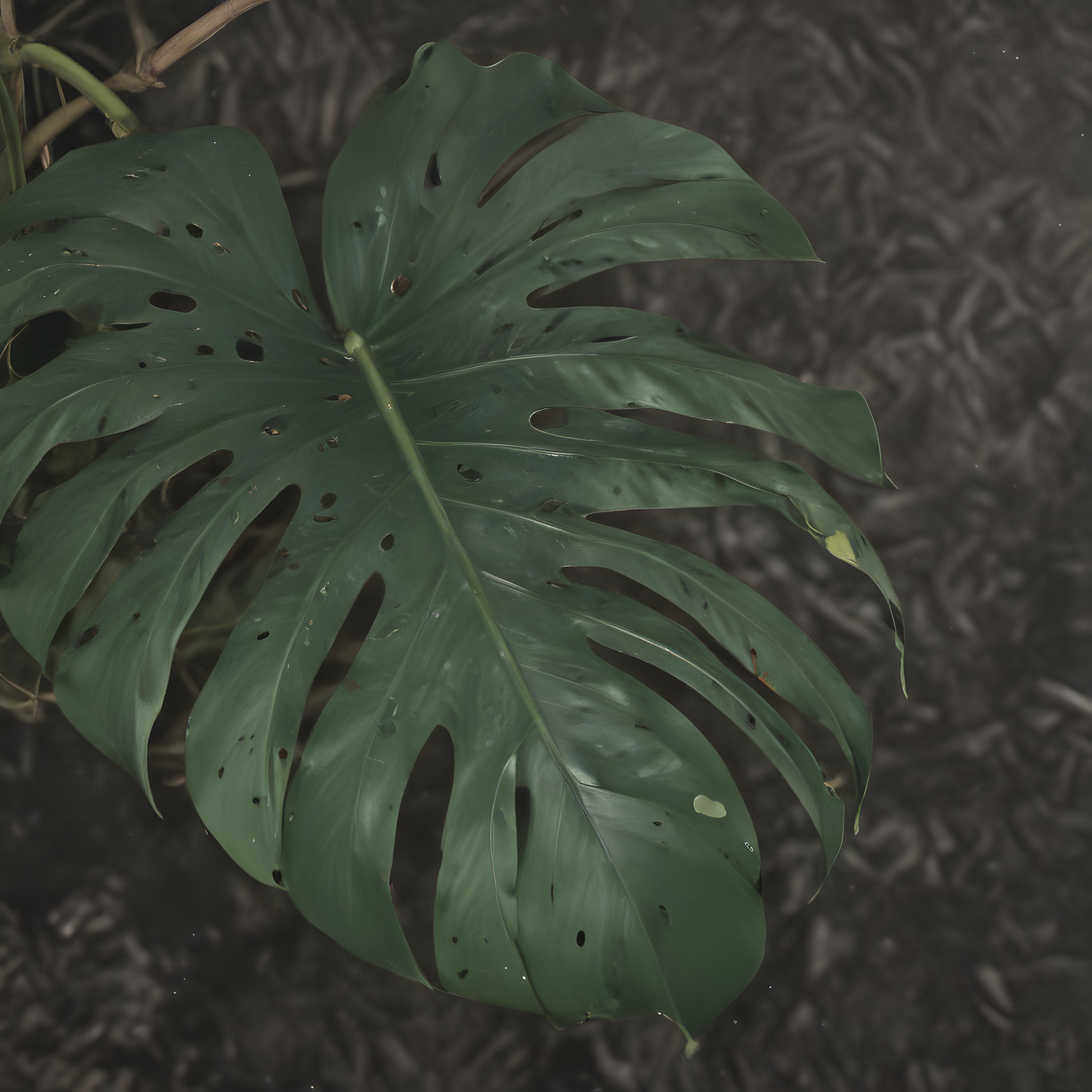 Yakın Çekimde Monstera Deliciosa Yaprağının Doğal Ortamdaki Işıltılı Yeşili
