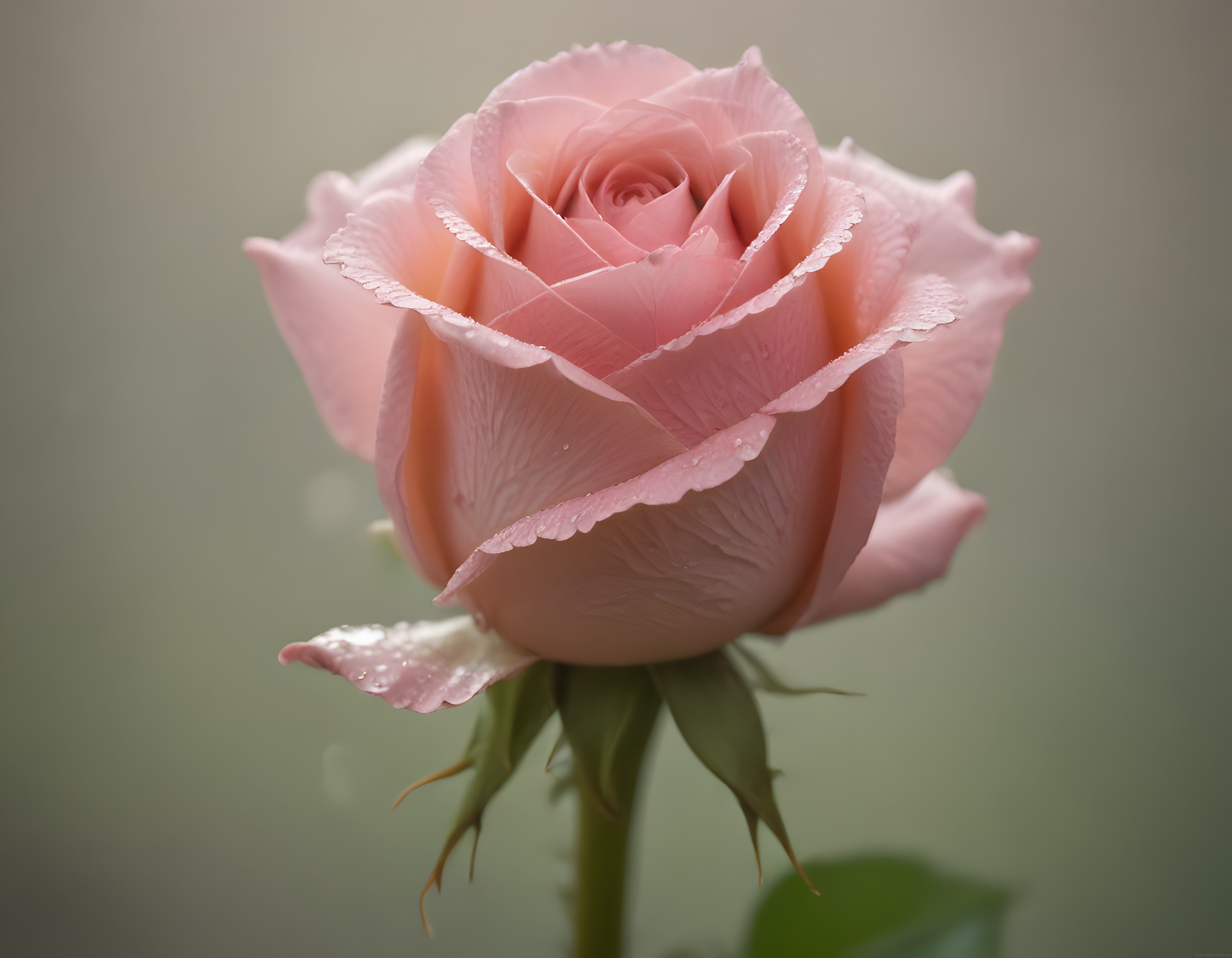 Yakın Çekimde Su Damlacıklarıyla Parlayan Pastel Pembe Gülün İncelikli Güzelliği