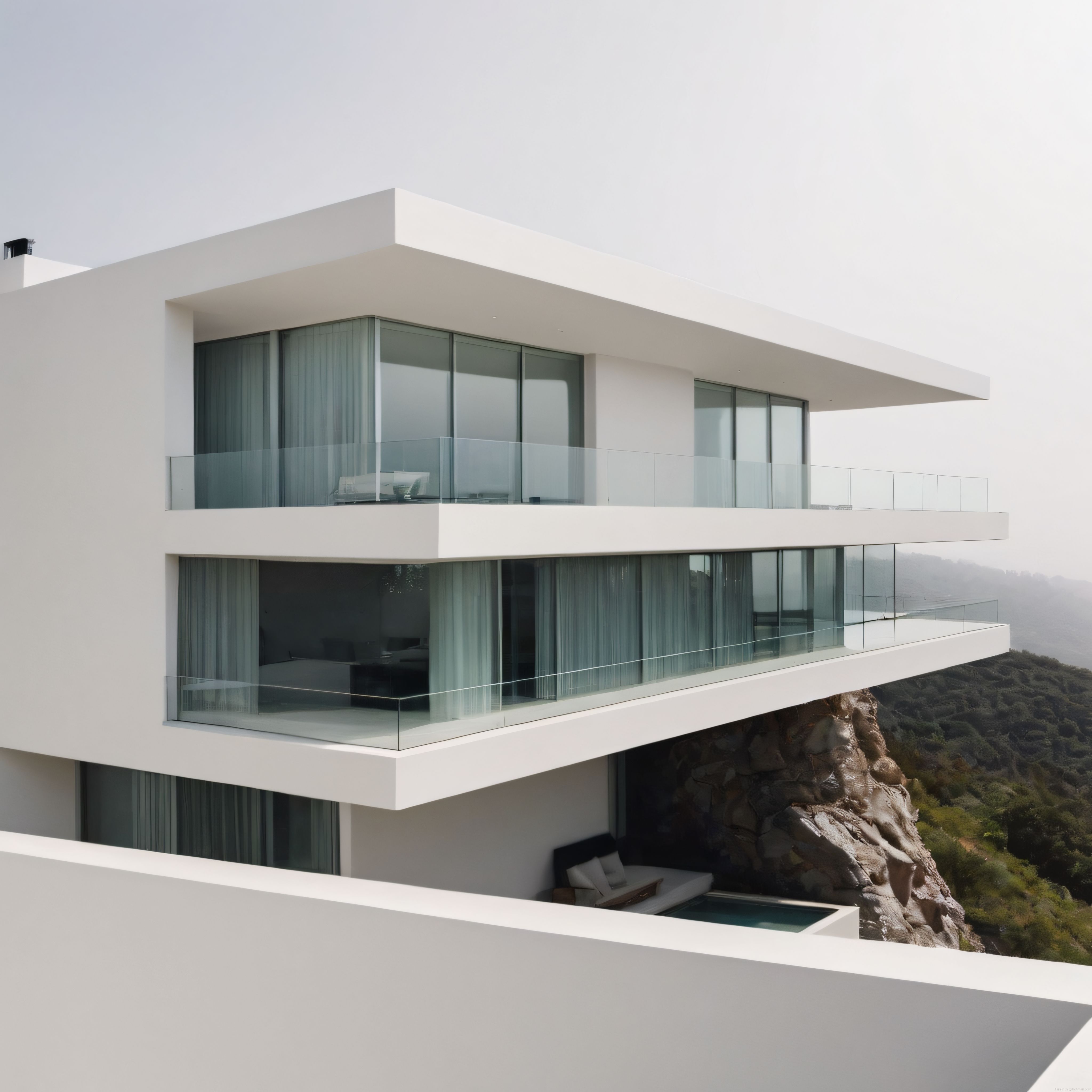 Yamaçta Asılı Duran Modern Beyaz Villa ve Cam Balkon Tasarımı