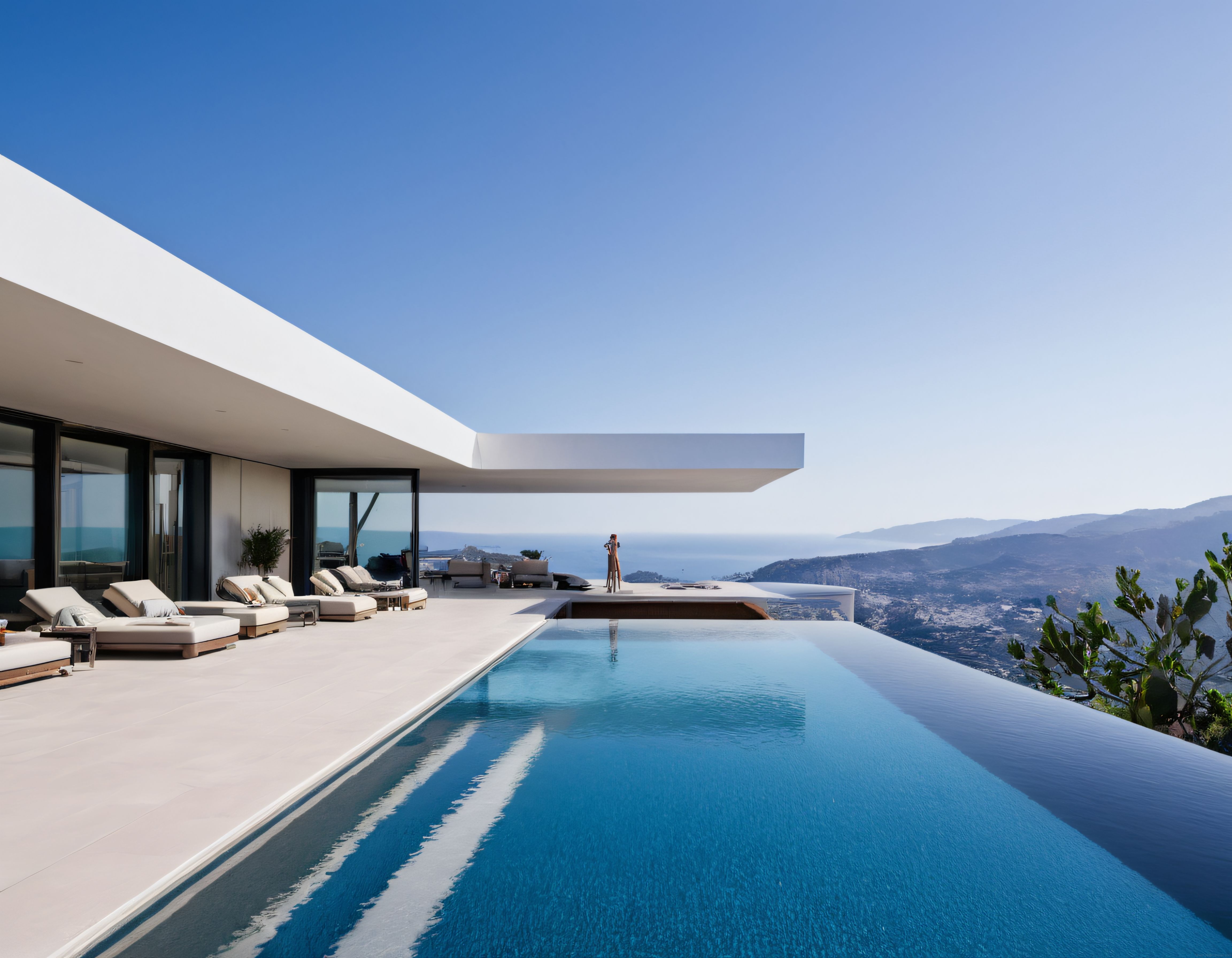 Yamaçta Konumlanan Sonsuzluk Havuzlu Modern Villa ve Ege Denizi Manzarası