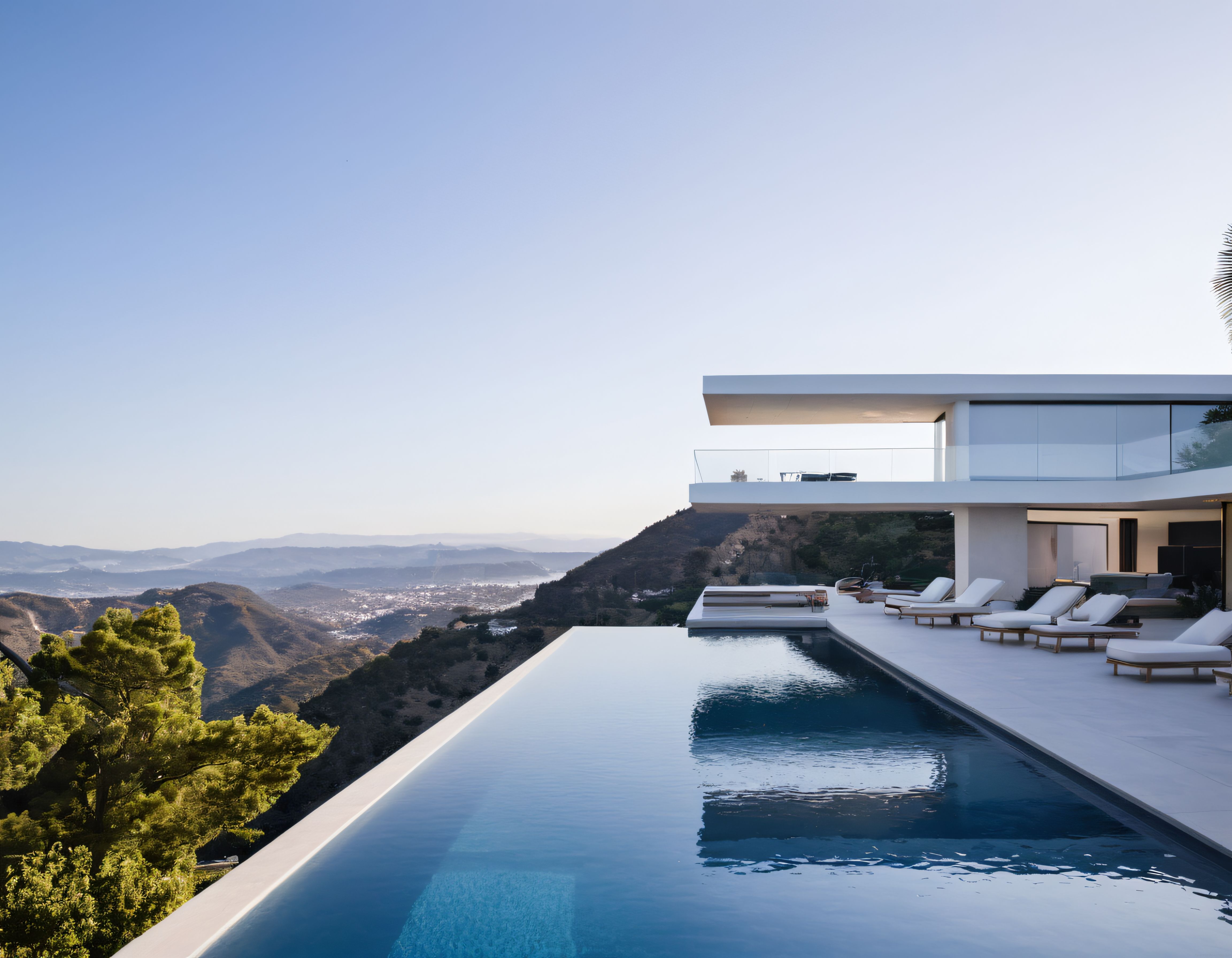 Yamaçta Konumlanmış Lüks Modern Villa ve Sınırsız Havuzun Eşsiz Doğa Manzarası