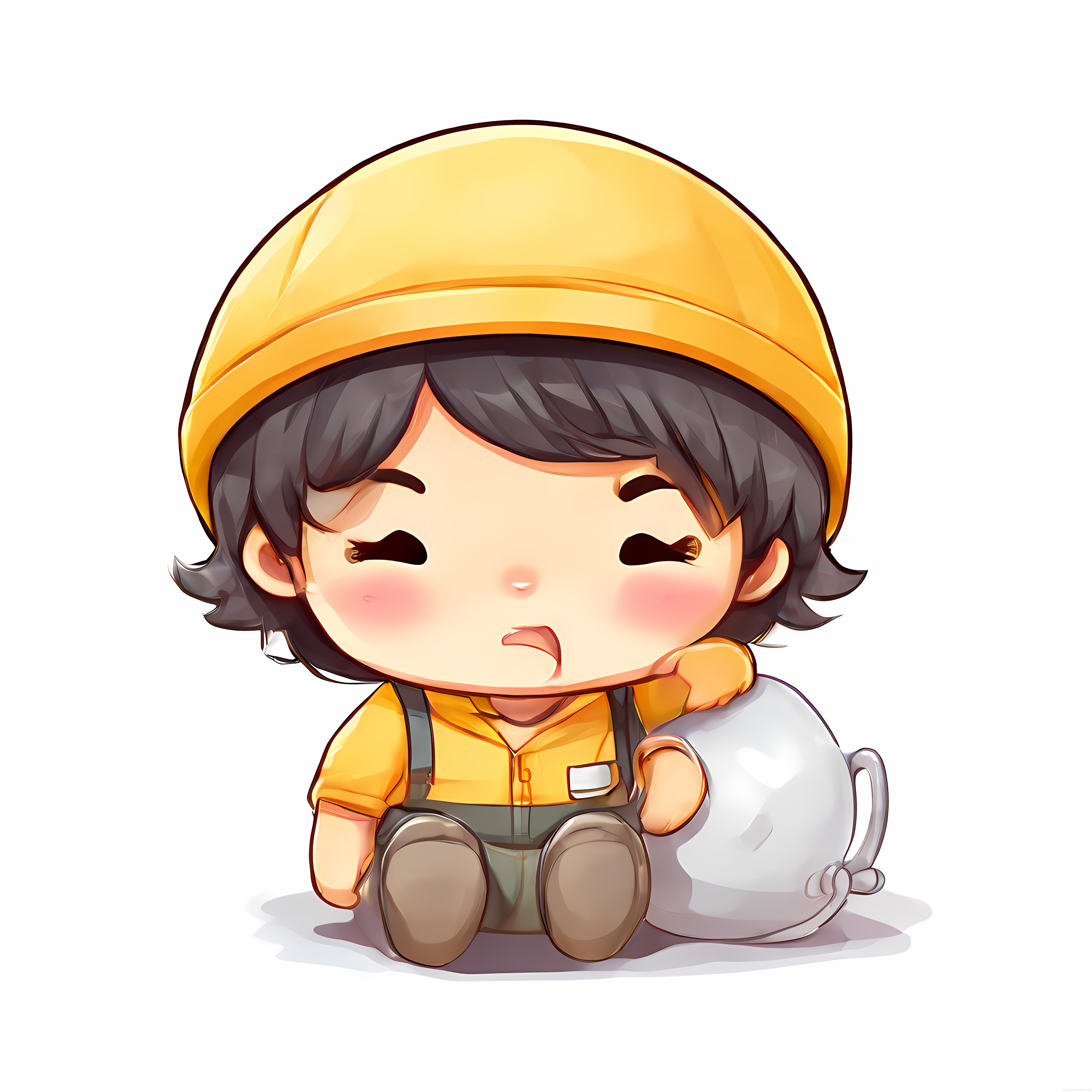 Yanağı Kızarmış Chibi İnşaatçı: Sarı Baretli Sevimli Karakter Çizimi