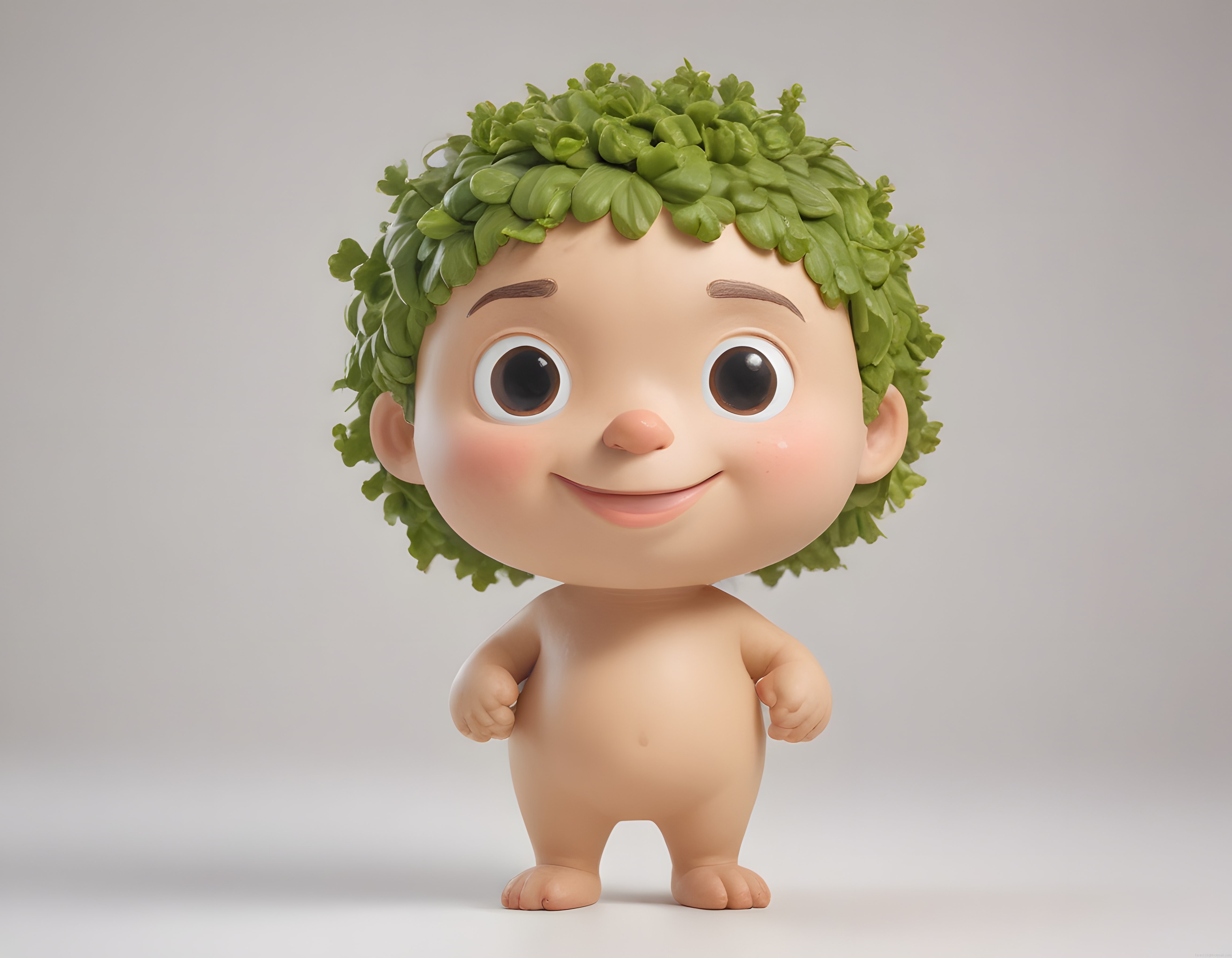 yaprak saçlı sevimli 3d animasyon bebek karakteri ve doğal tasarım