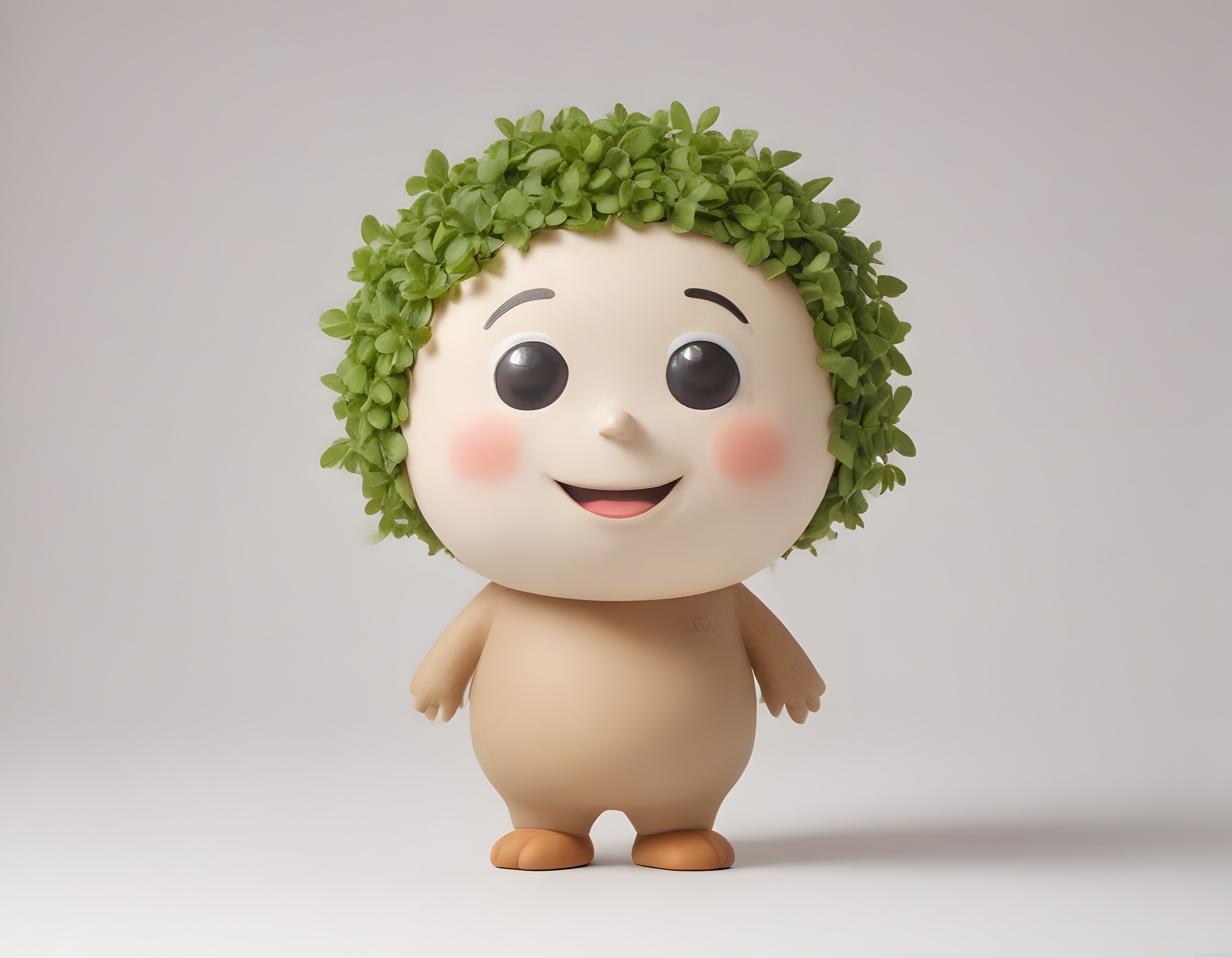 Yaprak saçlı sevimli 3D karakter tasarımı ve doğa temalı animasyon figürü