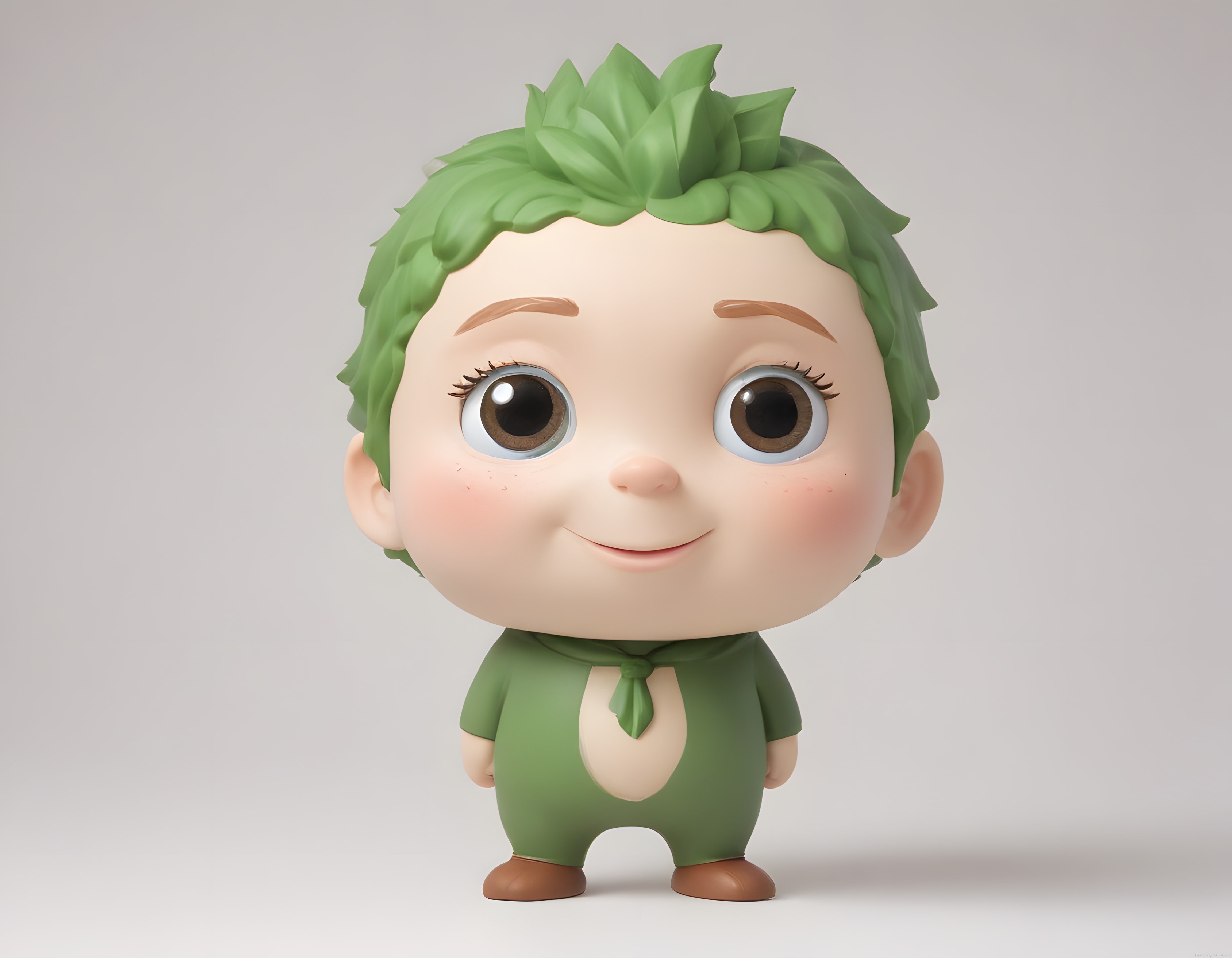 Yaprak Saçlı Sevimli Chibi Tarzı 3D Karakter Tasarım Örneği