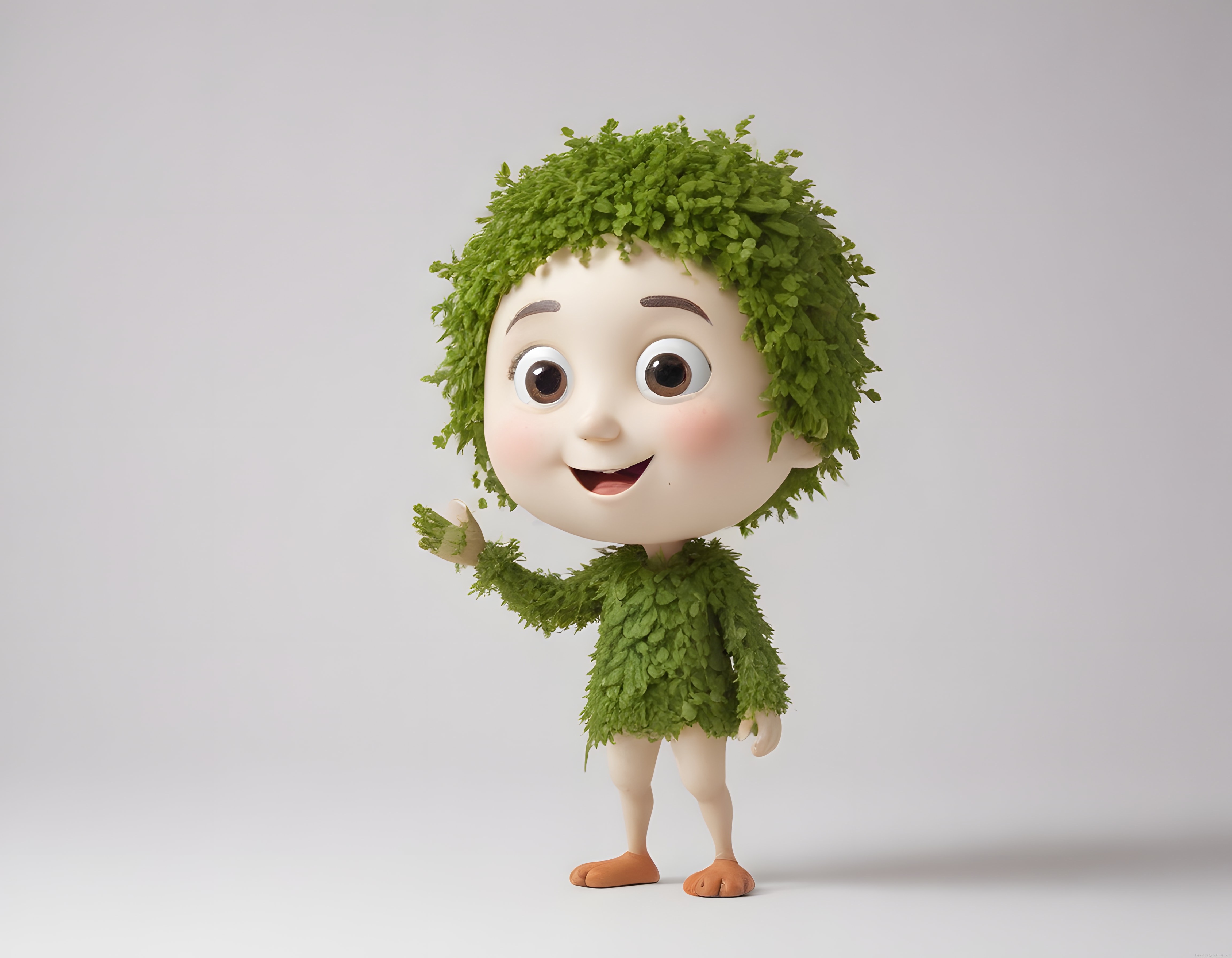 Yapraklardan Oluşan Sevimli Çocuk Karakteri ve Yaratıcı 3D Animasyon Tasarımı