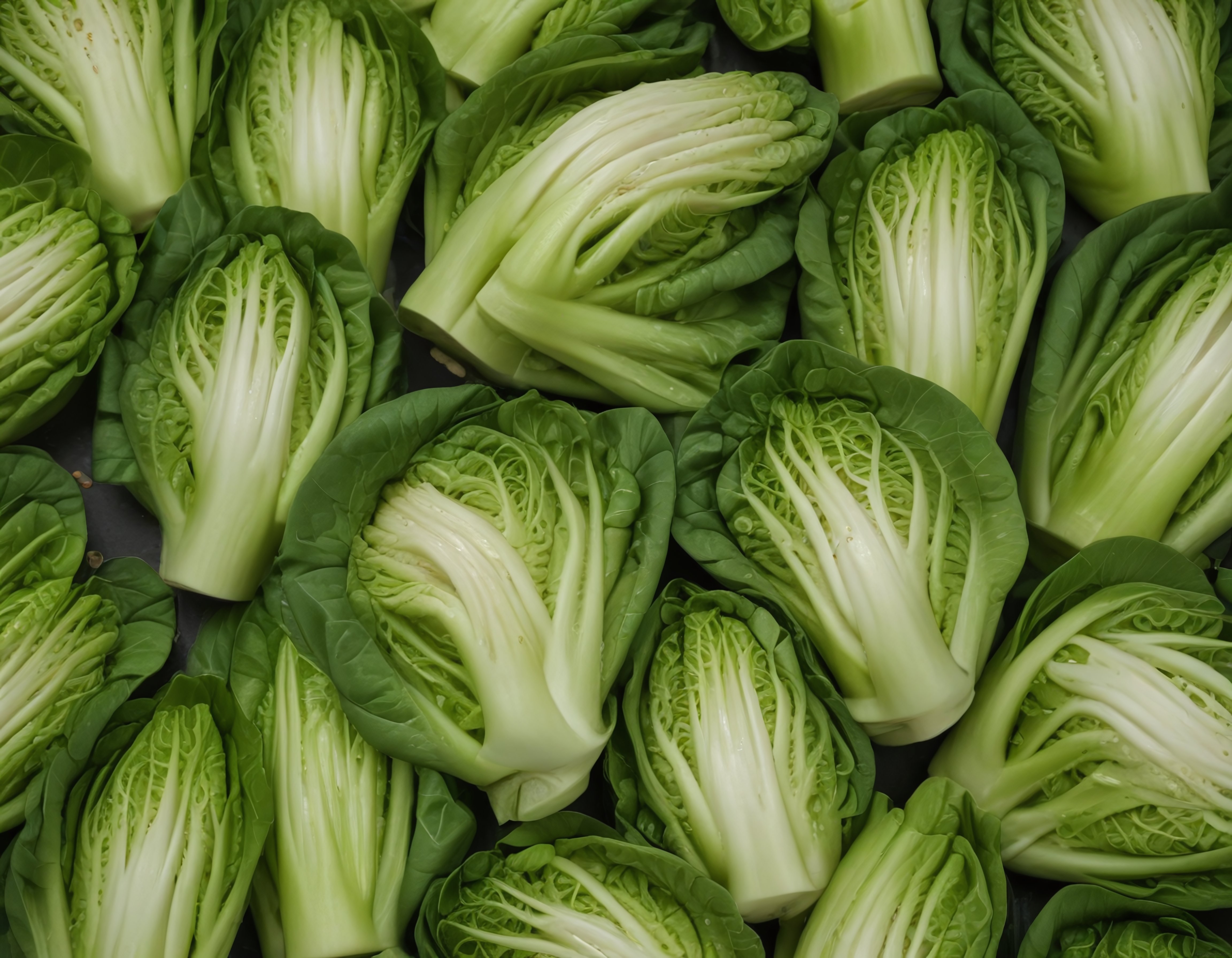 yarım kesilmiş taze pak choi sebzeleriyle doğal yeşil yaprak desenli arka plan