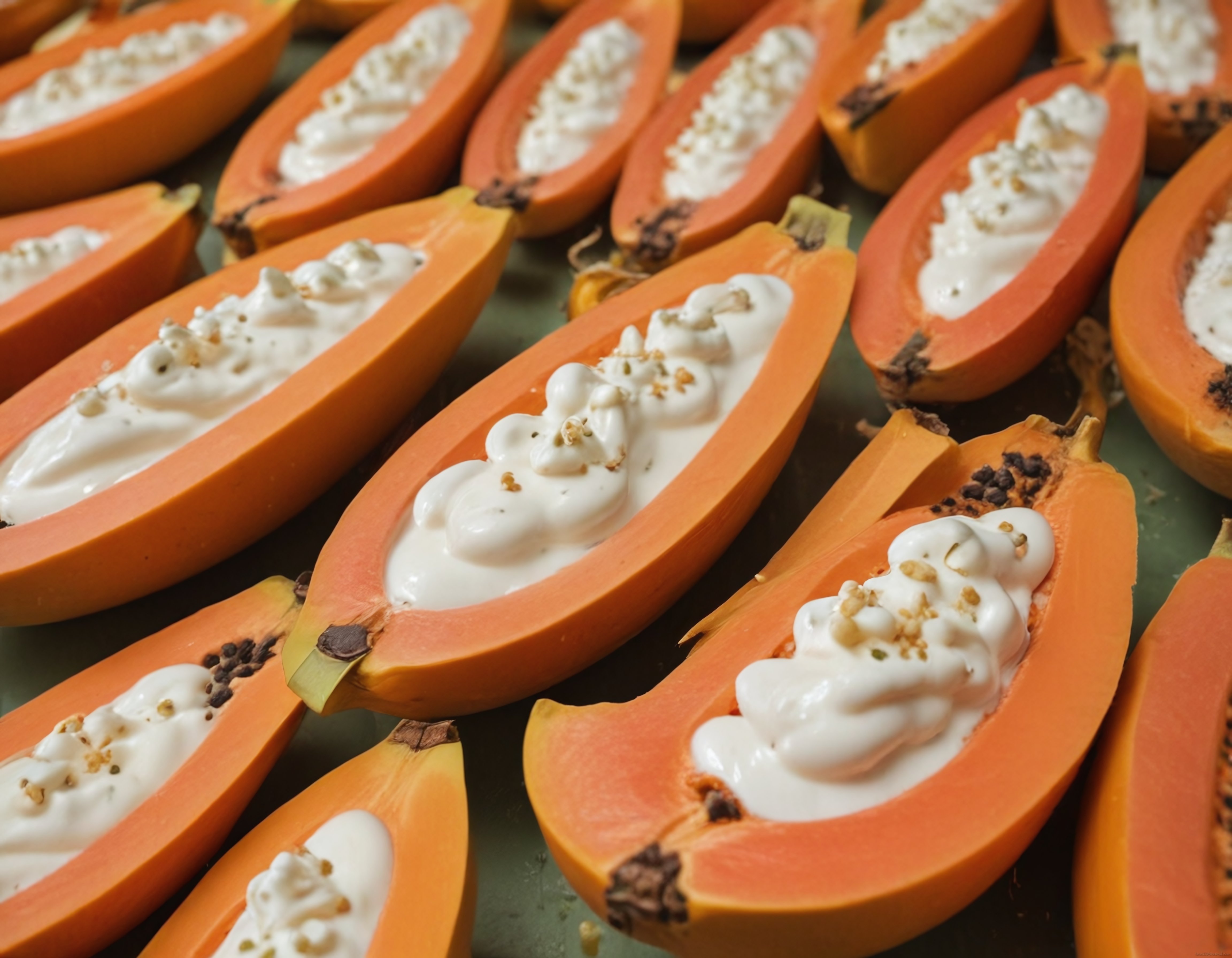 Yarım Papaya Dilimlerinde Yoğurt ve Granola ile Sağlıklı Kahvaltı