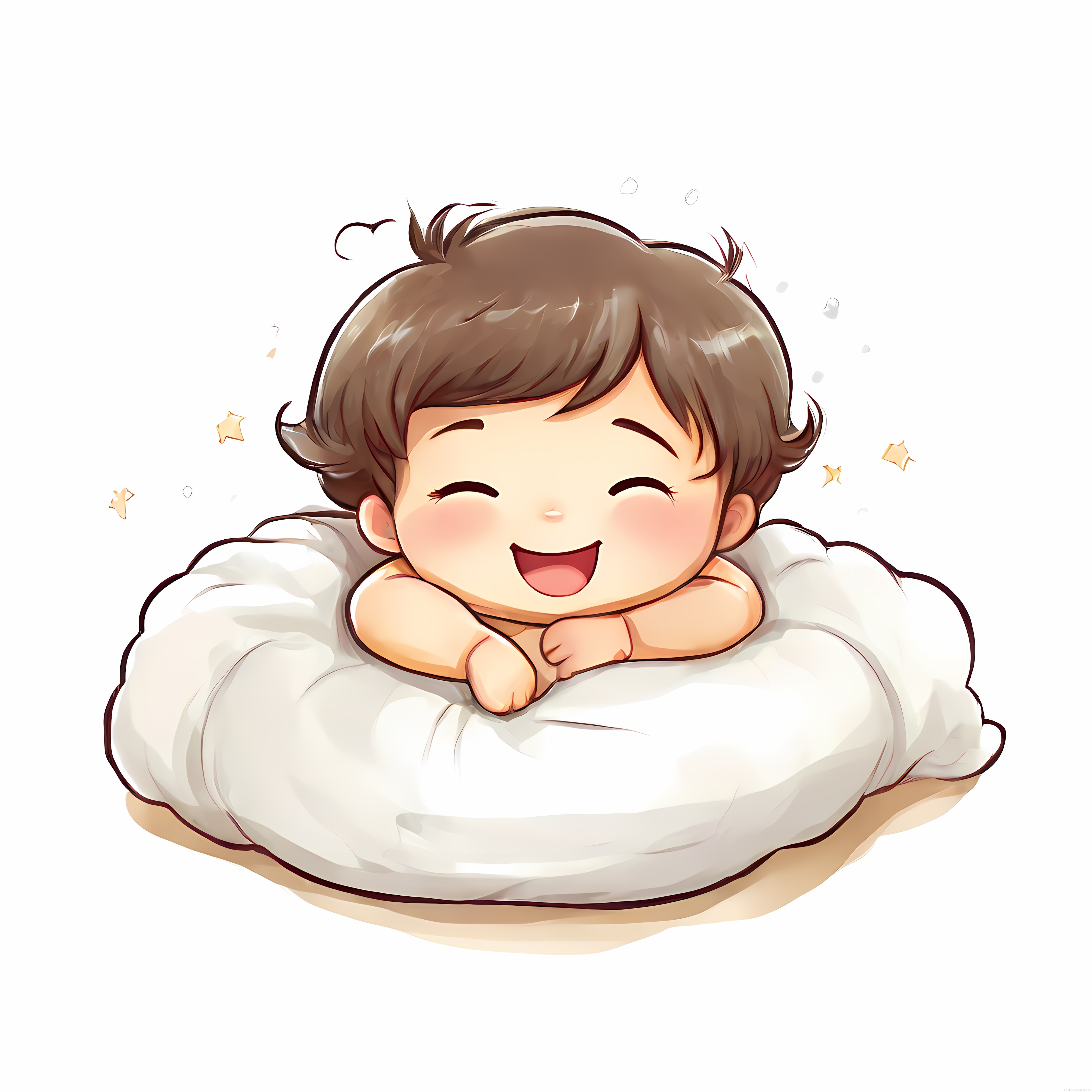 Yastığa Yaslanmış Gülümseyen Sevimli Chibi Bebek Anime Tarzı Dijital Çizim Yastığa Yaslanmış Gülümseyen Sevimli Chibi Bebek Anime Tarzı Dijital Çizim