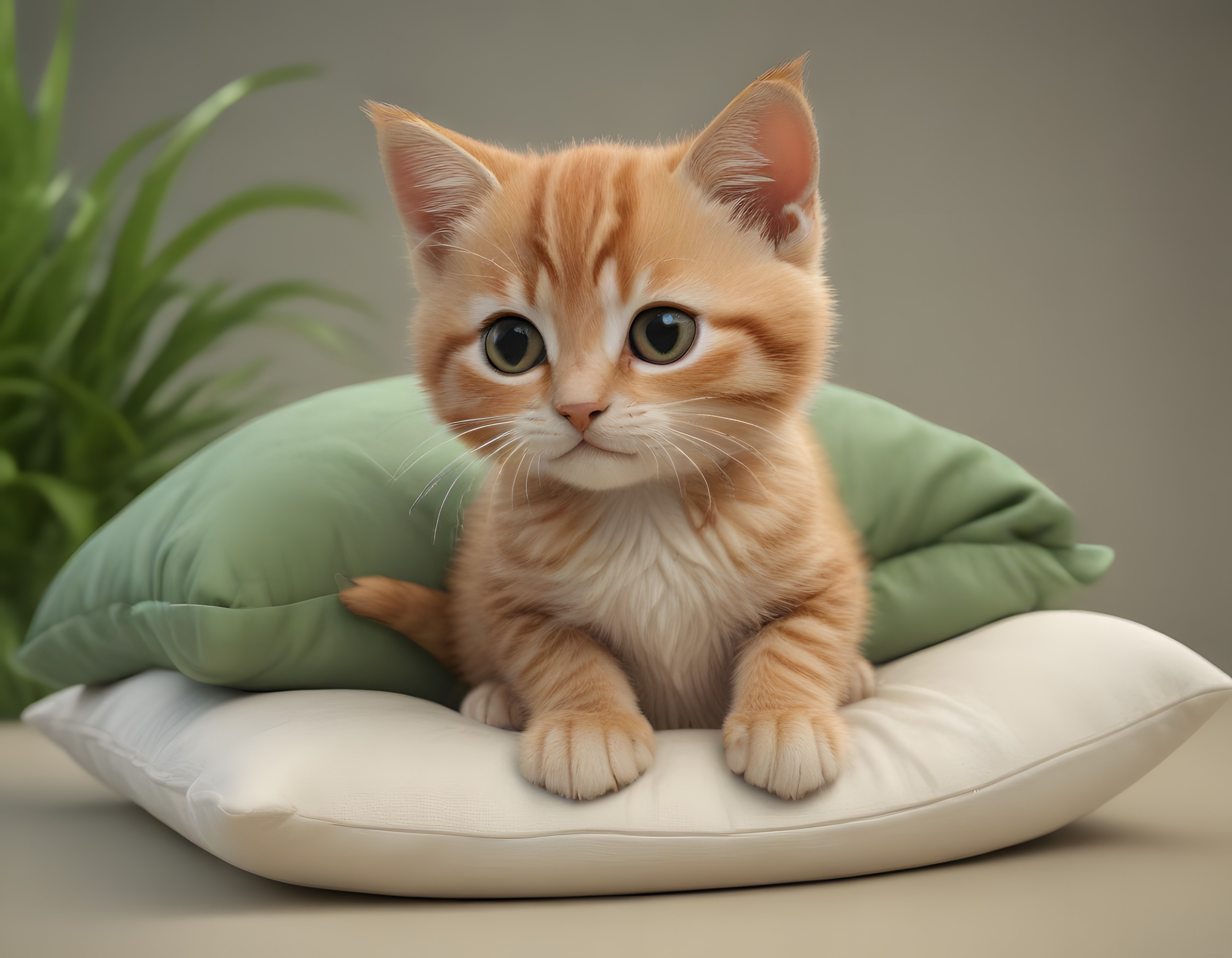 Yastıkların Üzerinde Oturan Sevimli Ginger Yavru Kedi Portresi