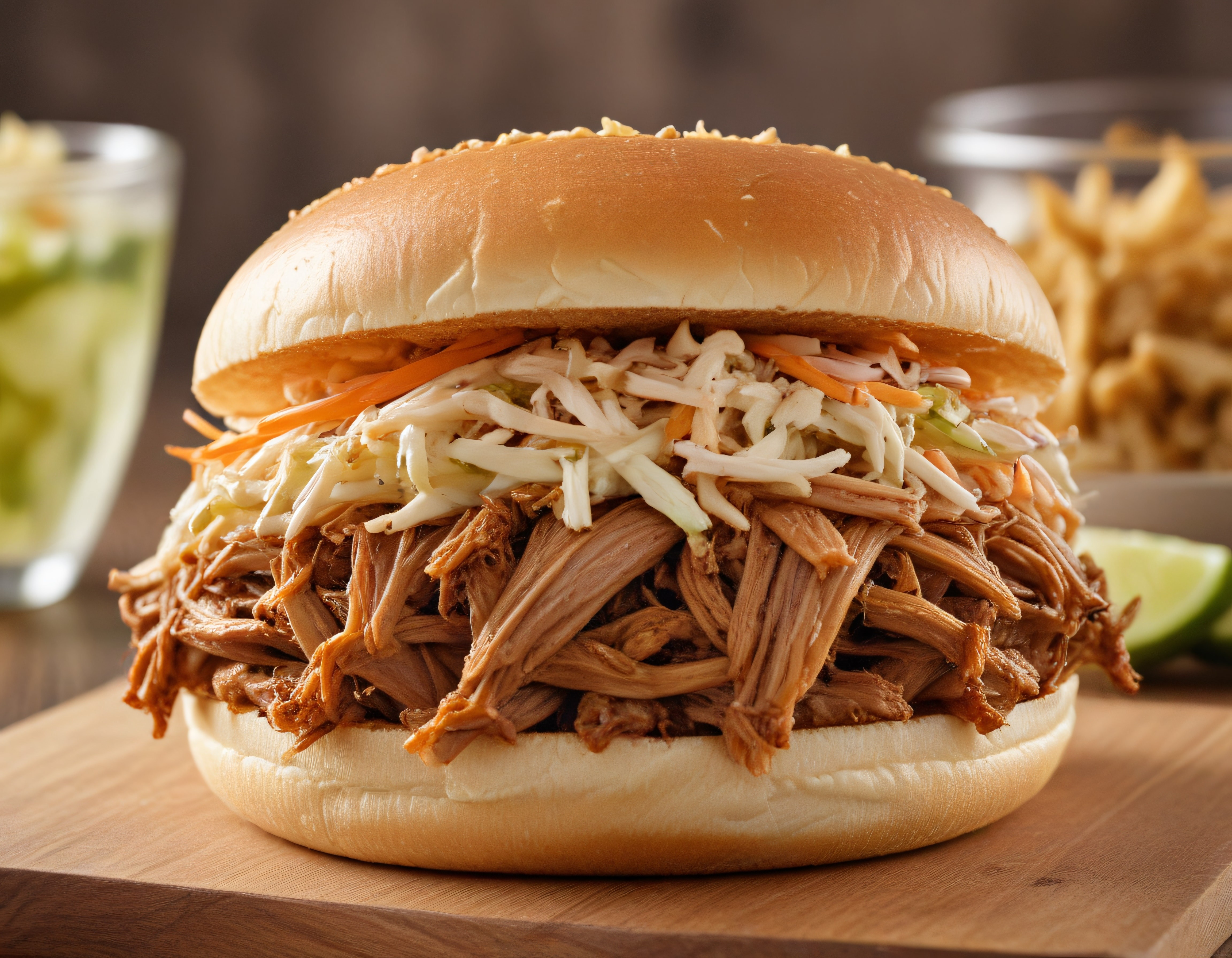 Yavaş Pişirilmiş Barbekü Pulled Pork Sandviç, Coleslaw ve Çıtır Patates Yavaş Pişirilmiş Barbekü Pulled Pork Sandviç, Coleslaw ve Çıtır Patates