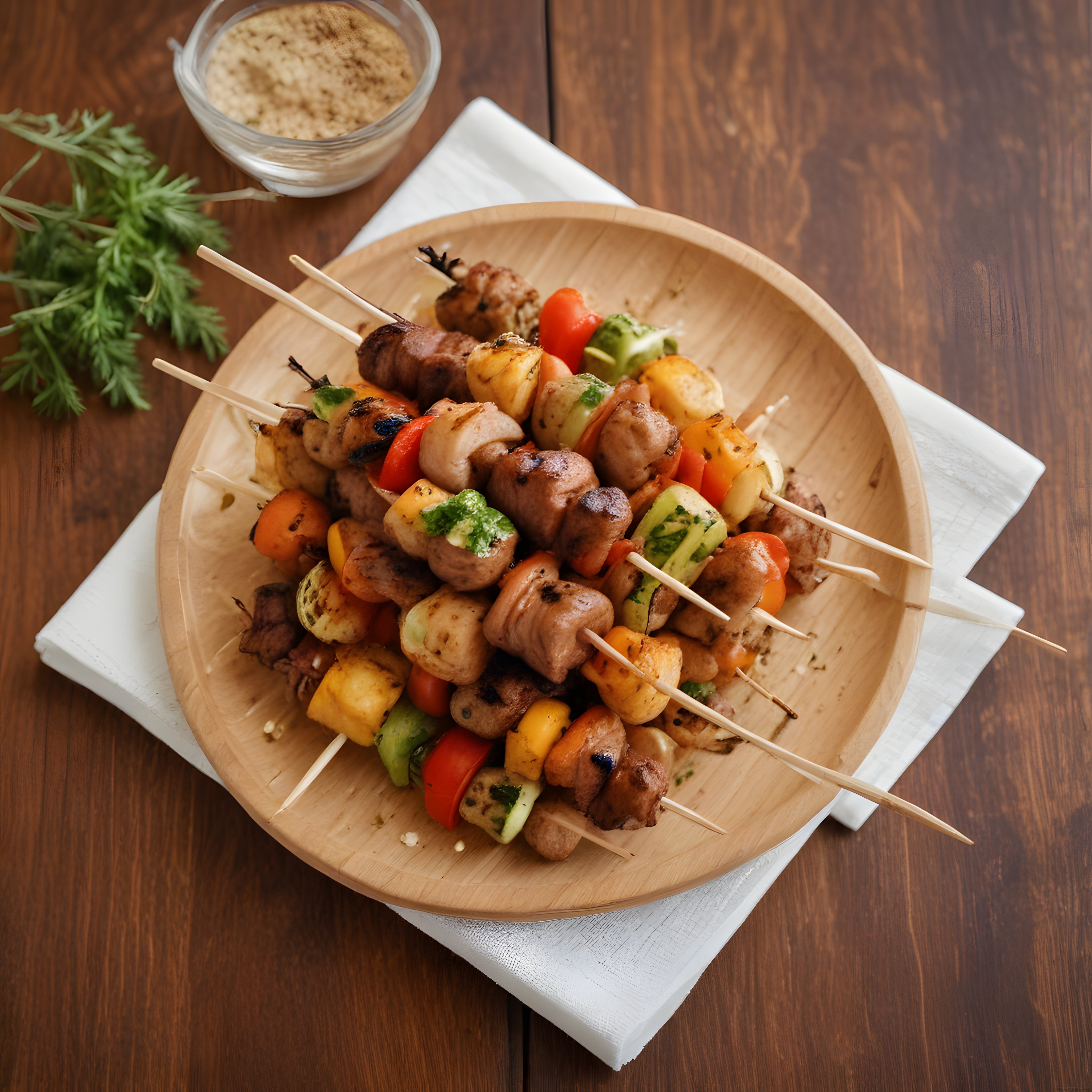 Yaz Akşamlarına Yakışan Renkli Etli ve Sebzeli Şiş Kebap Sunumu