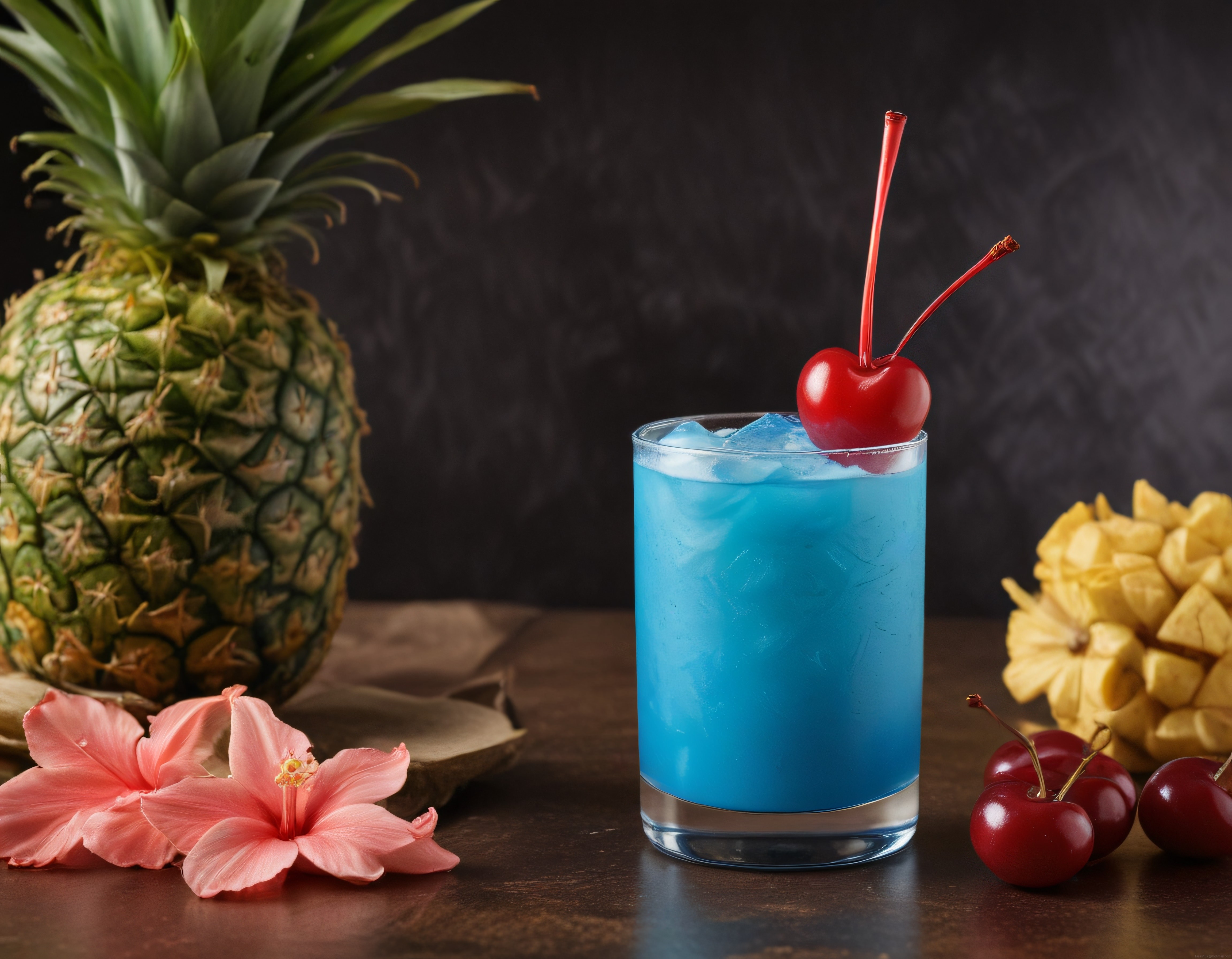 Yaz Günlerine Özel Tropikal Mavi Kokteyl ve Taze Ananas Sunumu