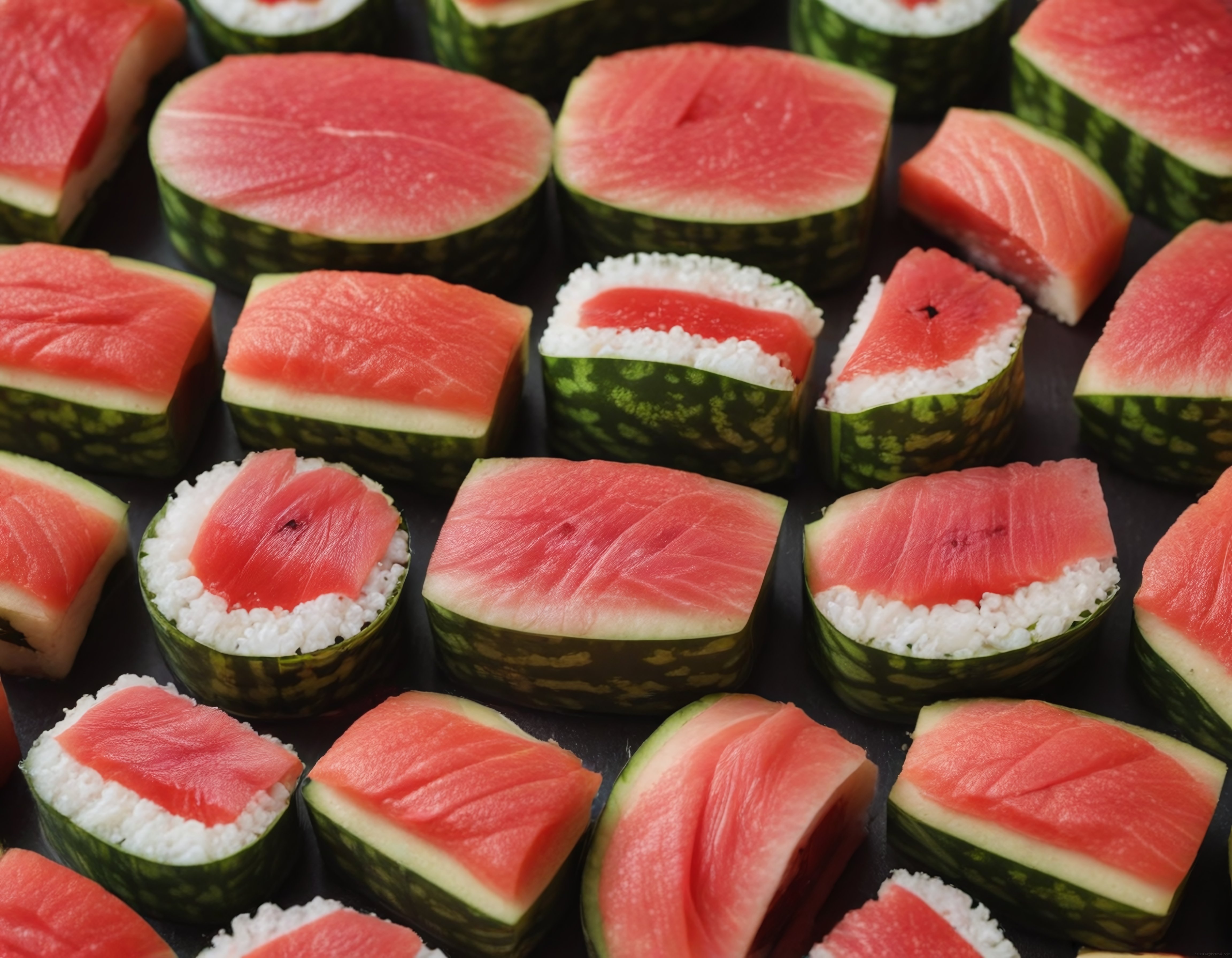 Yaz Mevsimine Özel Karpuz Kabuğundan Yaratıcı Vegan Sushi Sunumu