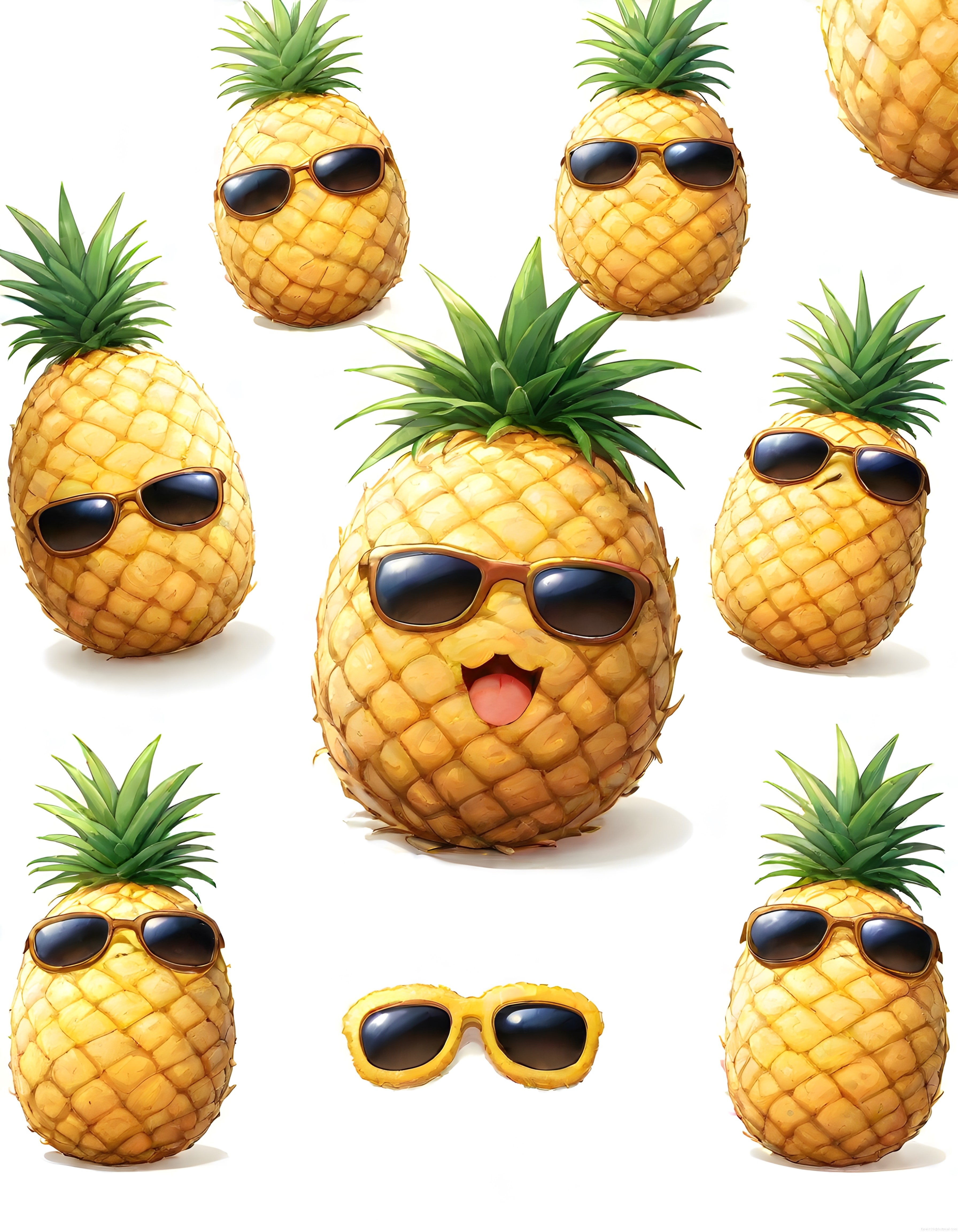 Yaz Tatiline Çıkmış Güneş Gözlüklü Komik Ananas Karakterleri Koleksiyonu