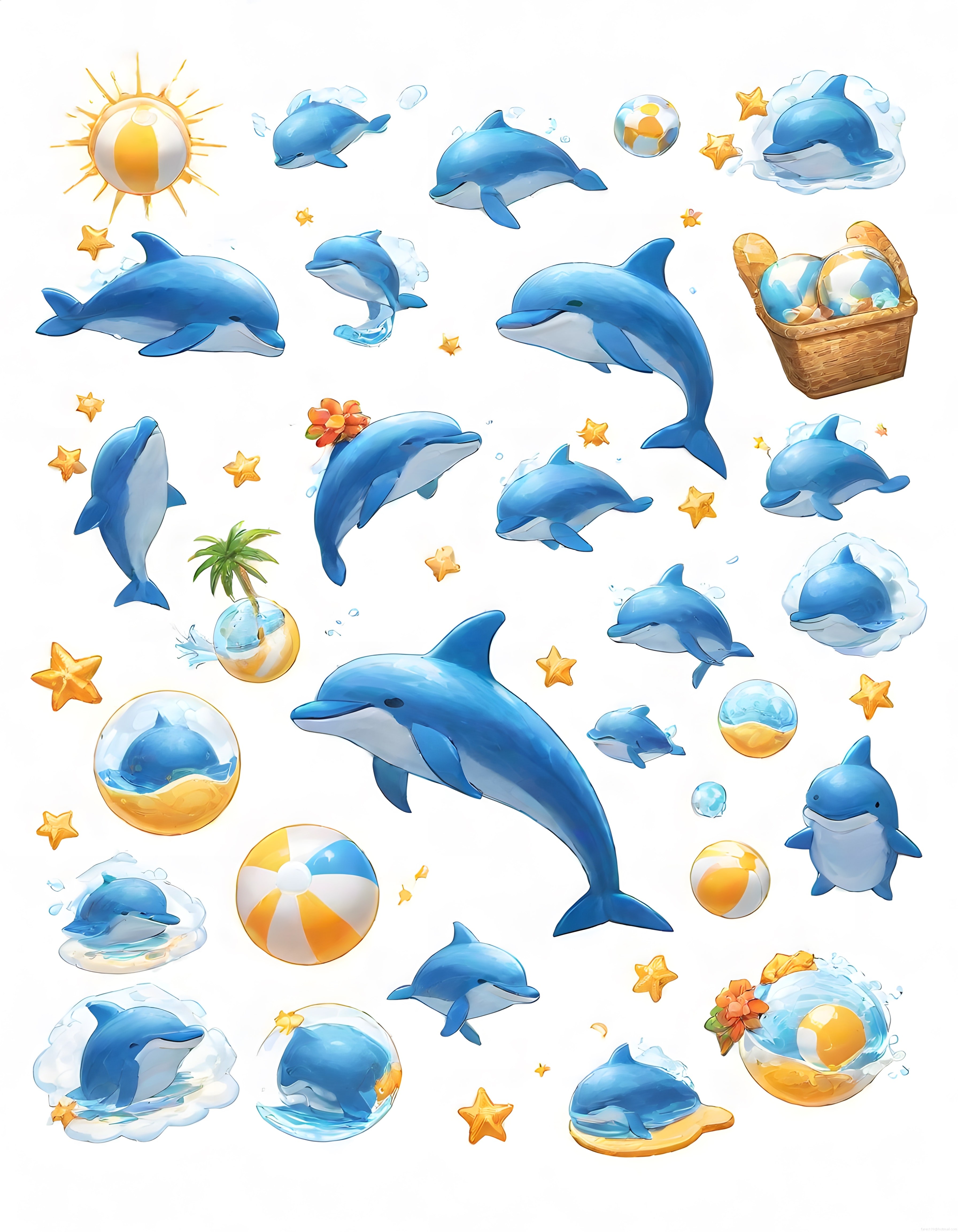 Yaz Temalı Sevimli Mavi Yunuslar ve Plaj Eşyaları Dekoratif Çıkartma Seti Yaz Temalı Sevimli Mavi Yunuslar ve Plaj Eşyaları Dekoratif Çıkartma Seti
