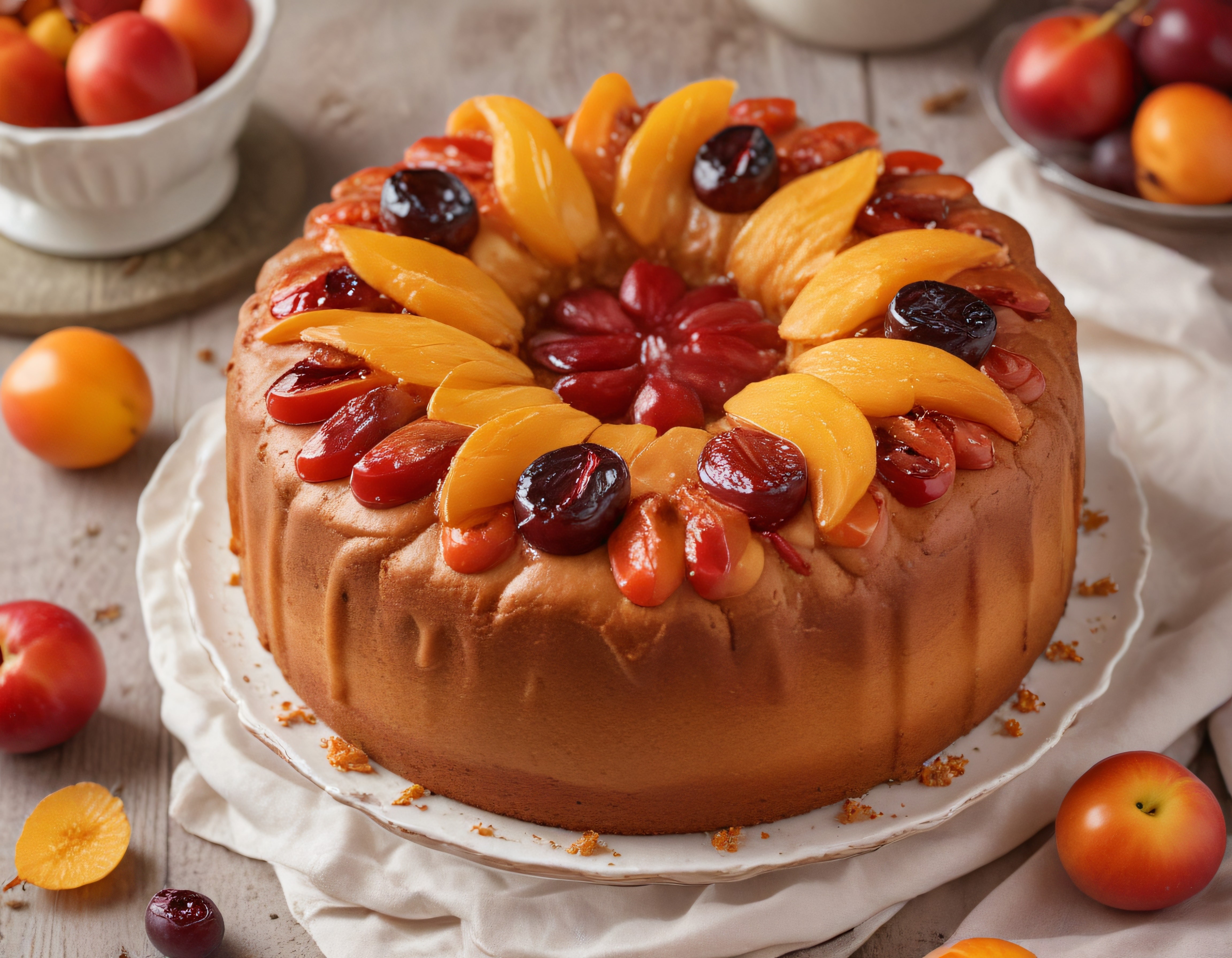Yazın Renkleriyle Süslenmiş Ev Yapımı Meyveli Tart Kek Tarifi