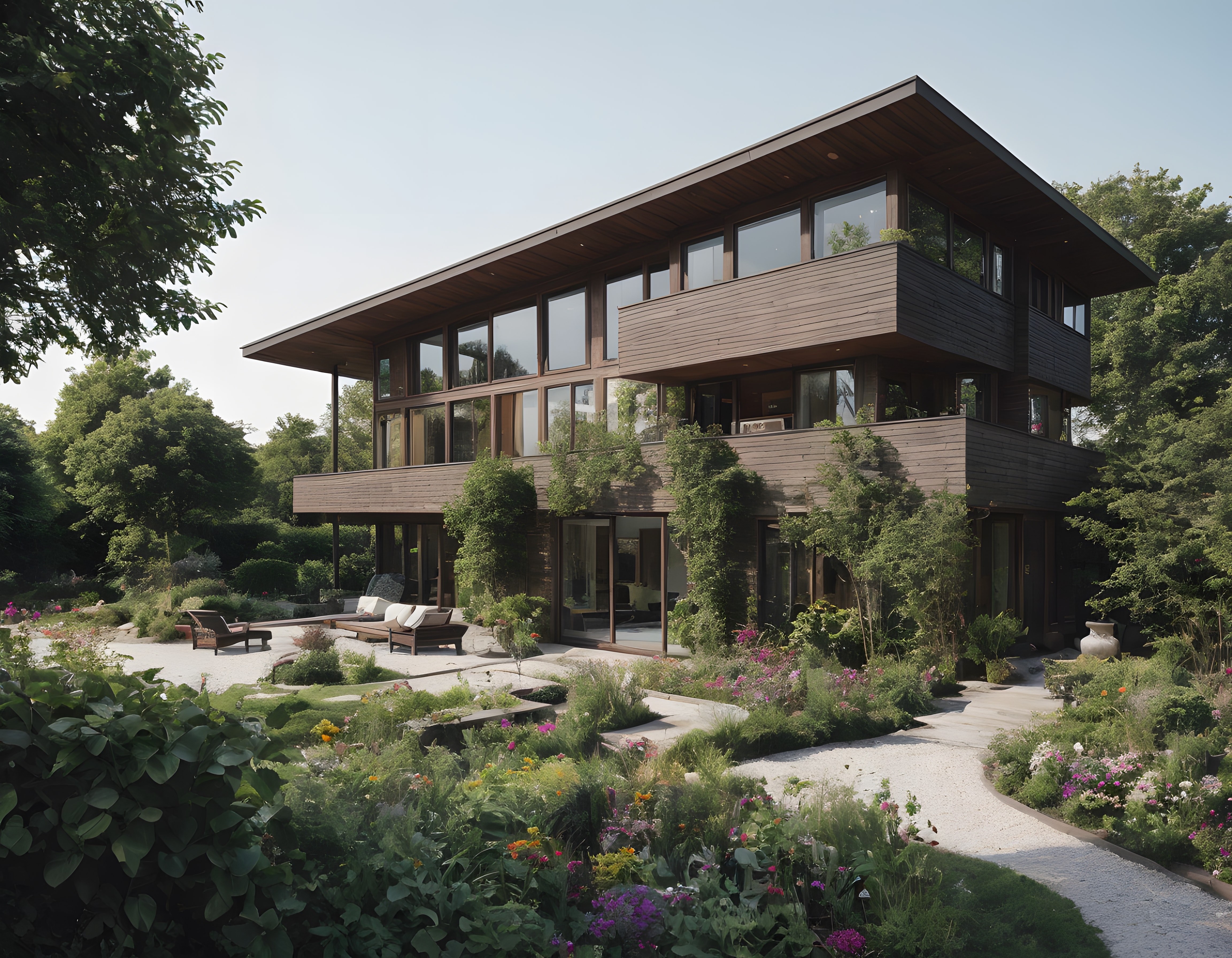 Yemyeşil Bahçe İçinde Doğaya Uyumlu Modern Ahşap Villa Mimari