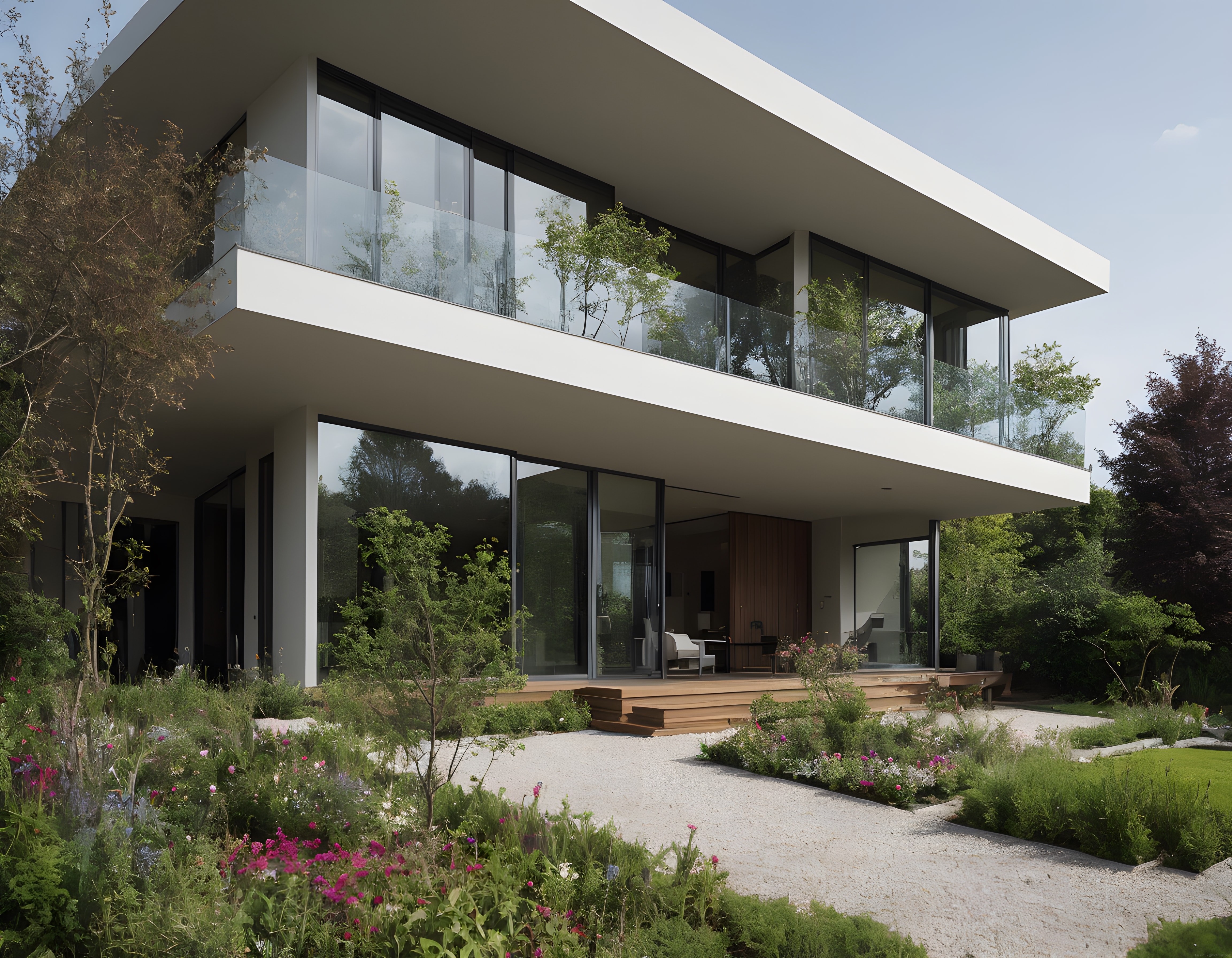 Yemyeşil Doğa İçinde Modern Cam Cepheli Villa ve Peyzaj Bahçesi