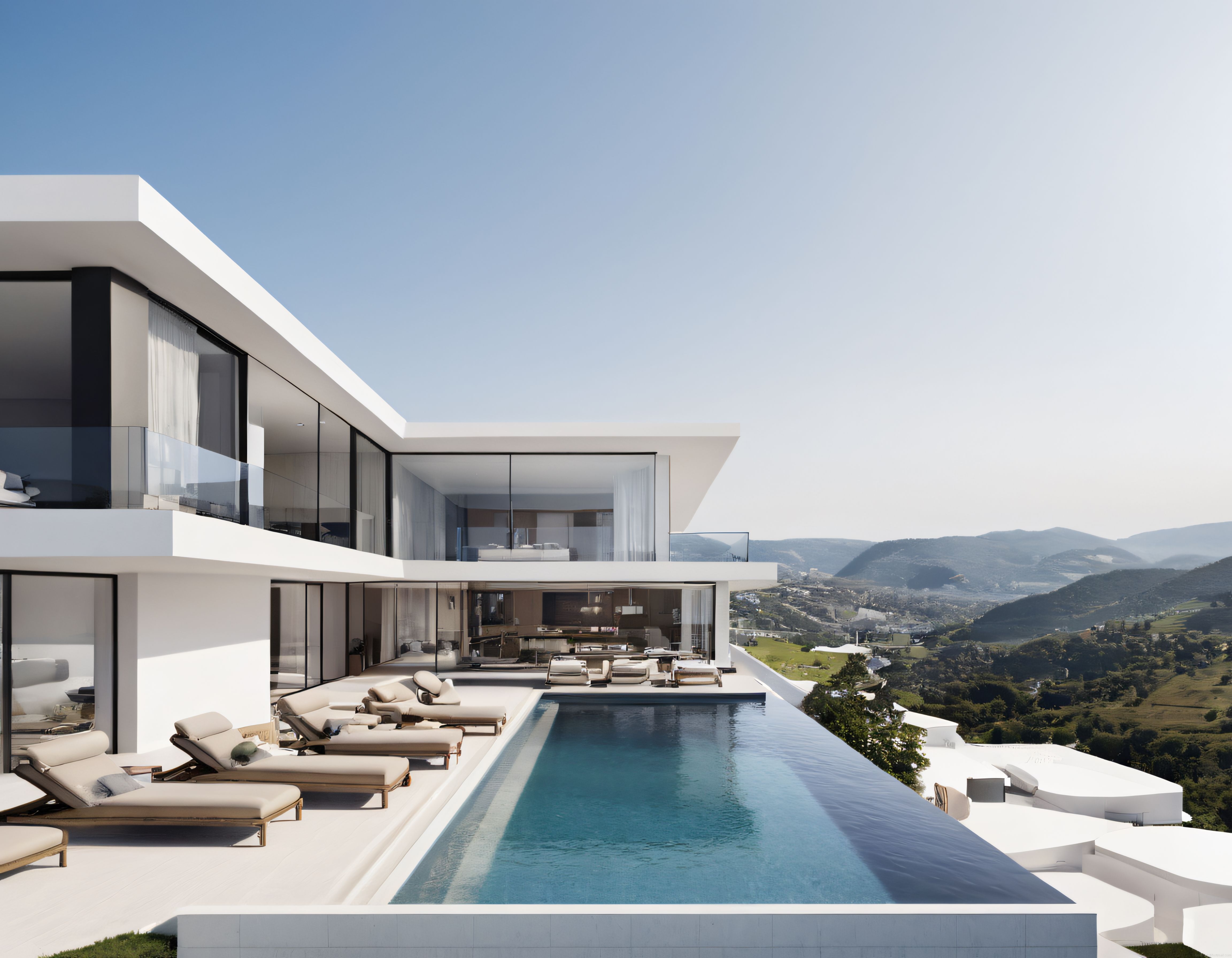 yemyeşil doğa manzaralı lüks modern villa ve sonsuzluk havuzu