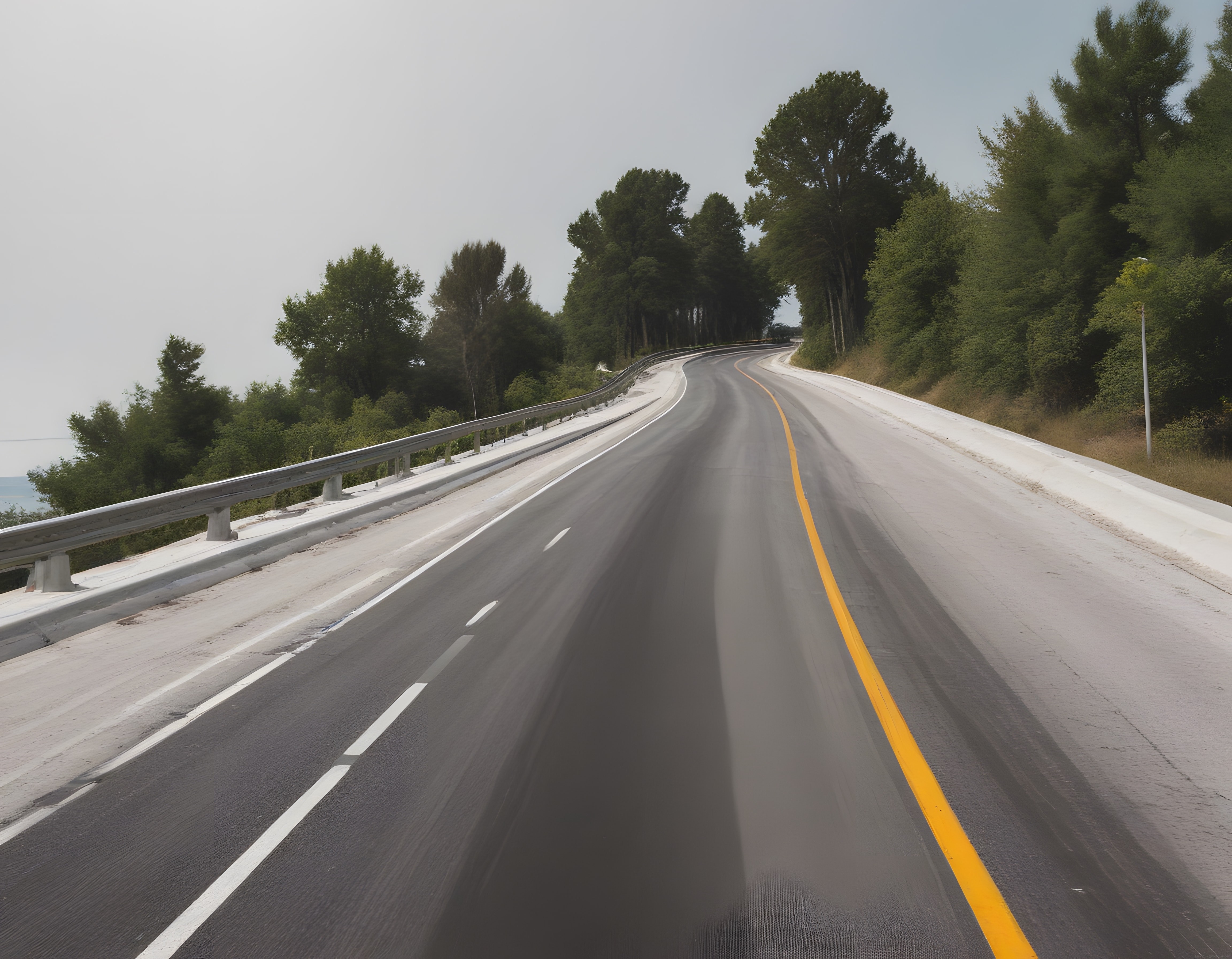 Yemyeşil Ormanların Arasından Geçen Virajlı Asfalt Yol ve Serin Hava