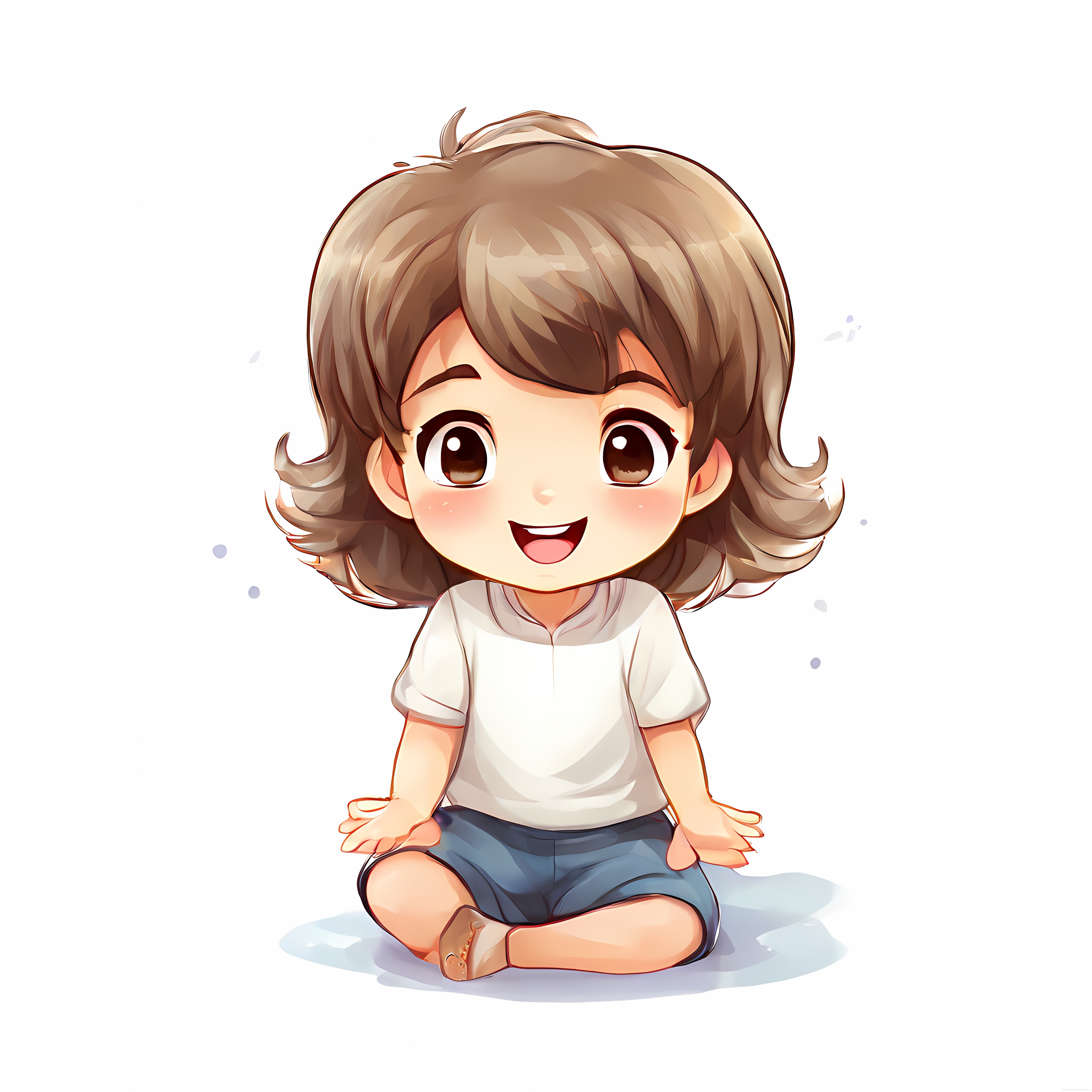 Yerde oturan sevimli chibi anime kız çocuk dijital karakter illüstrasyonu