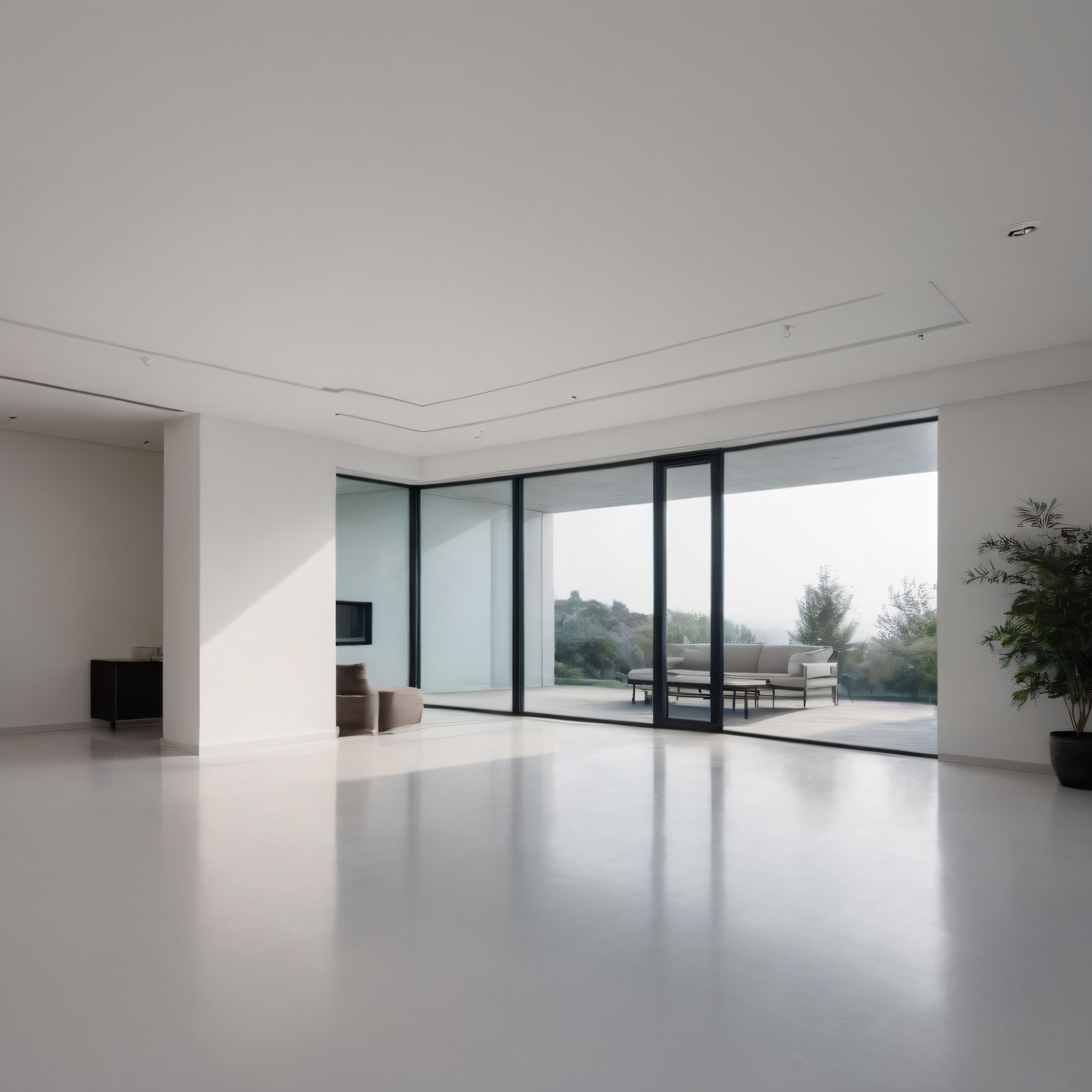 Yerden Tavana Cam Cepheli Modern Villa İçi ve Minimalist Salon Dekorasyonu
