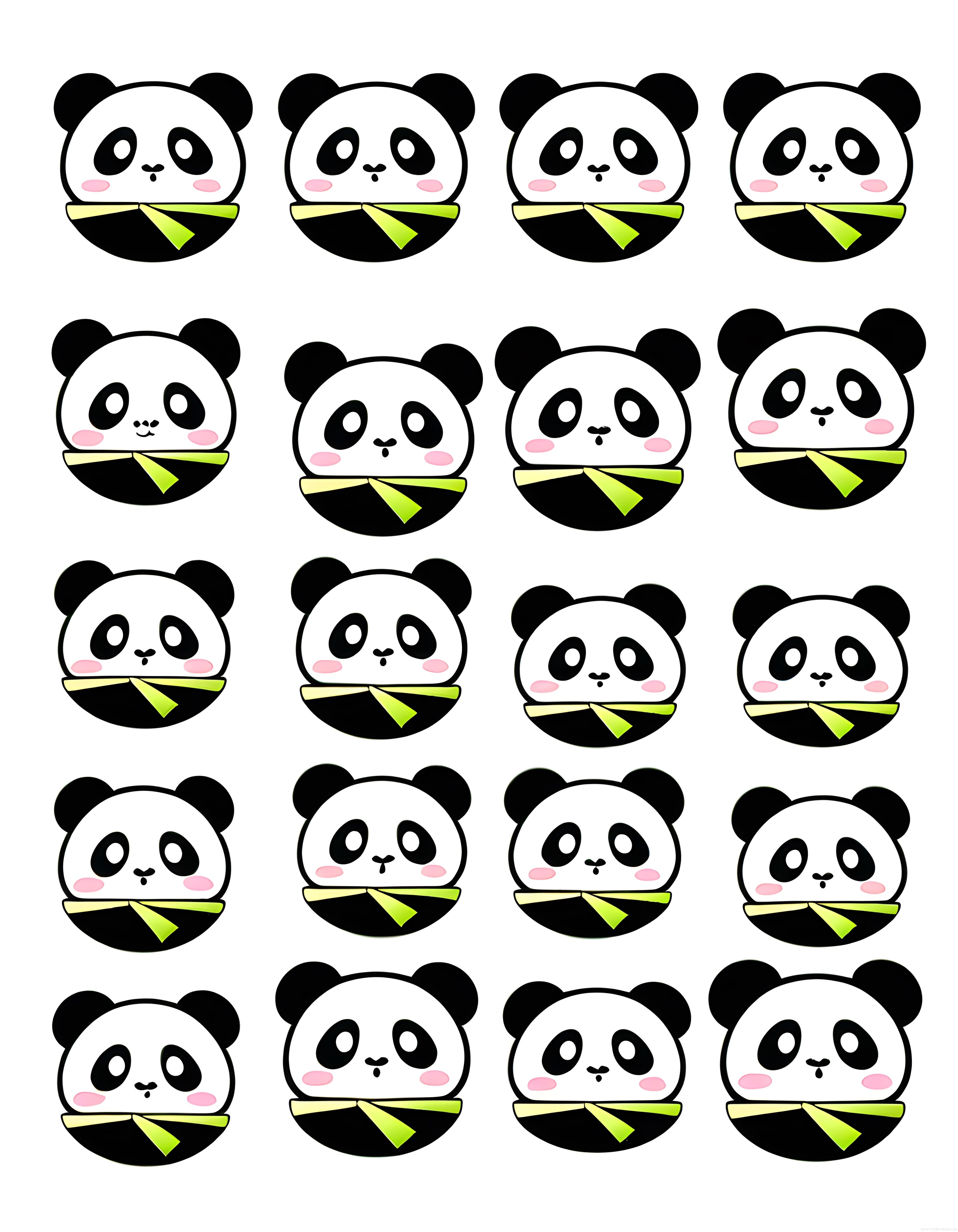 Yeşil Atkılı Sevimli Panda Kawaii Vektör İllüstrasyon Seti ve İfadeler