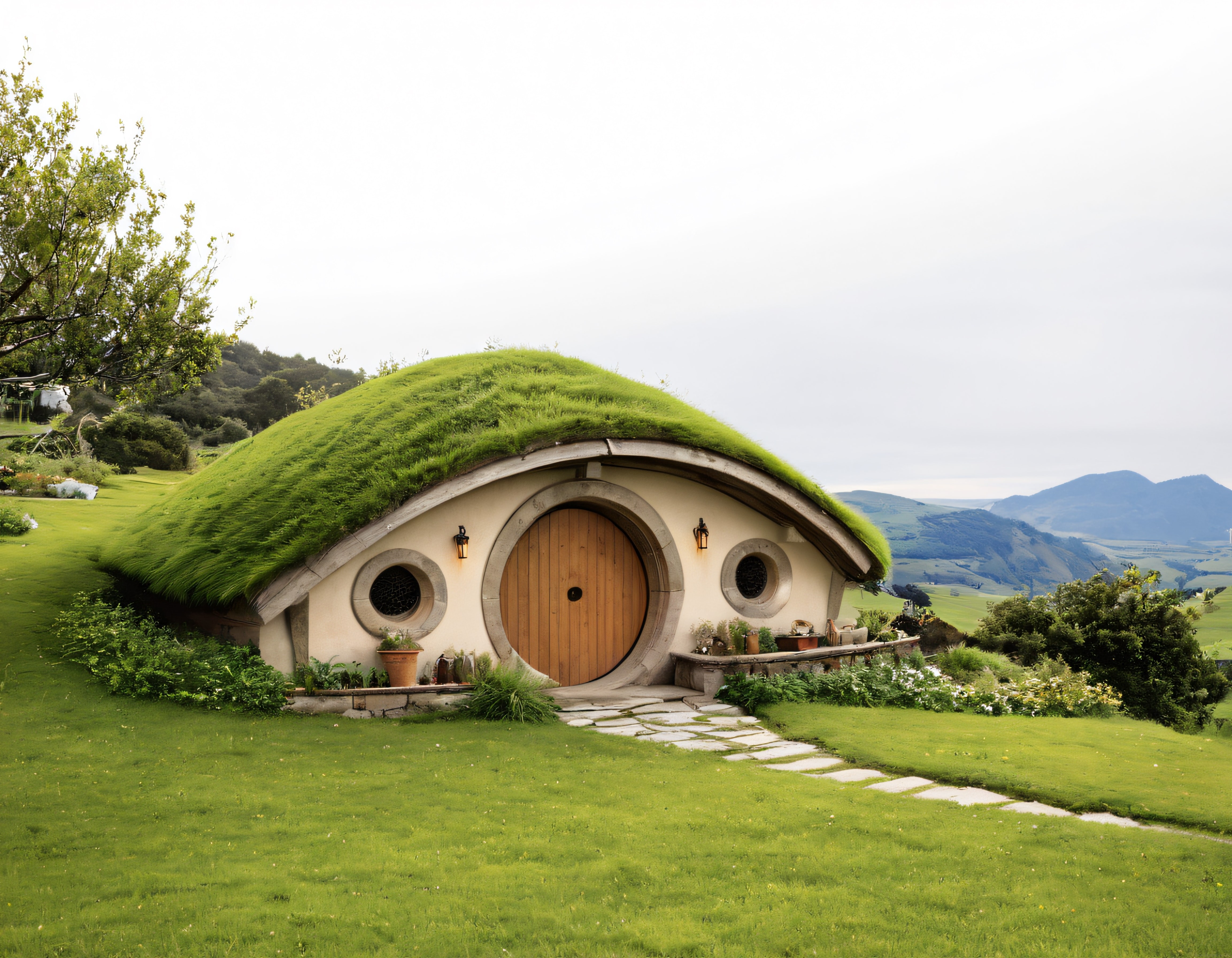 Yeşil Çatılı Doğal Hobbit Evi: Dağ Manzaralı Sürdürülebilir Yaşam Alanı