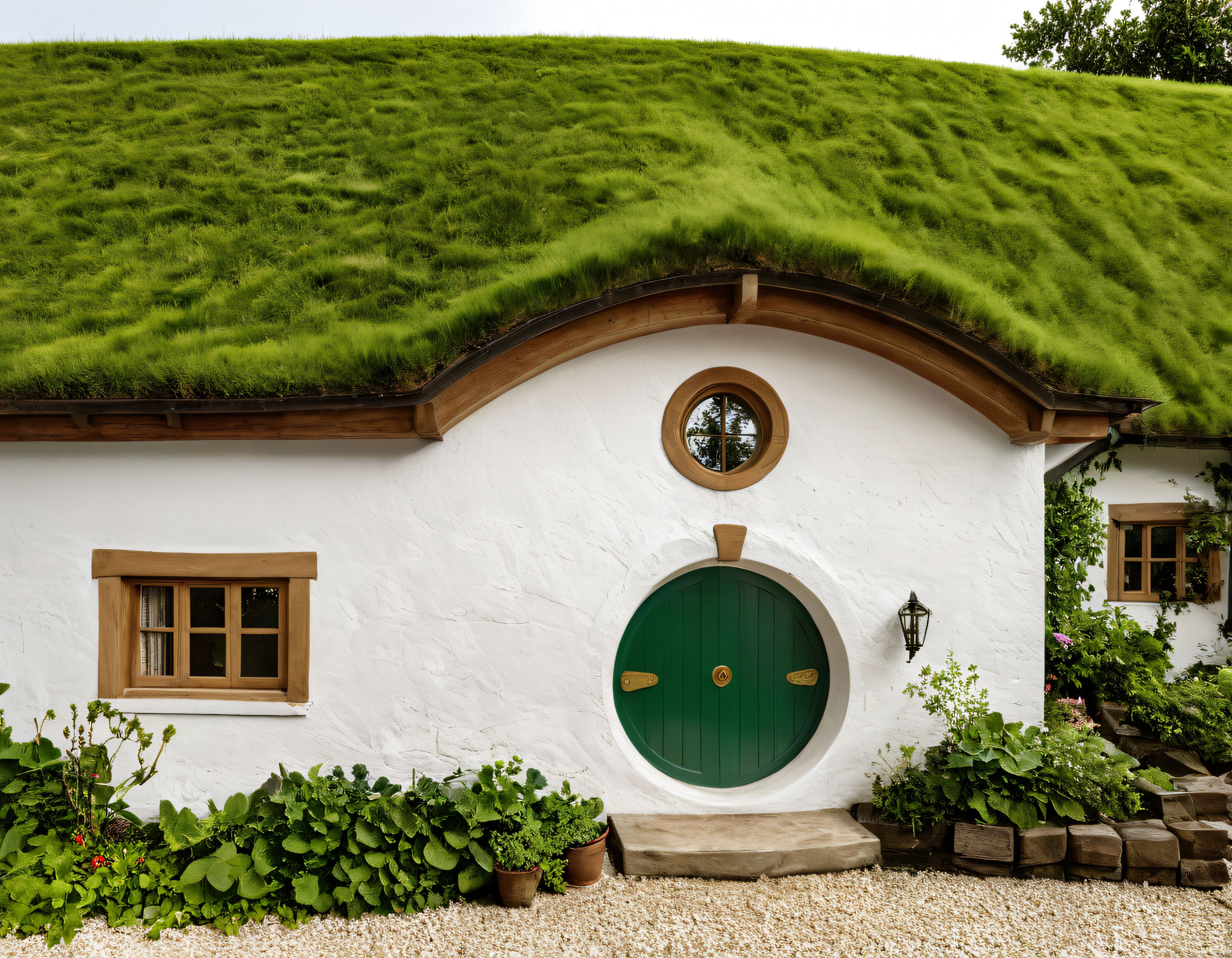 Yeşil çatılı masalsı hobbit evi ve doğayla uyumlu sürdürülebilir yaşam