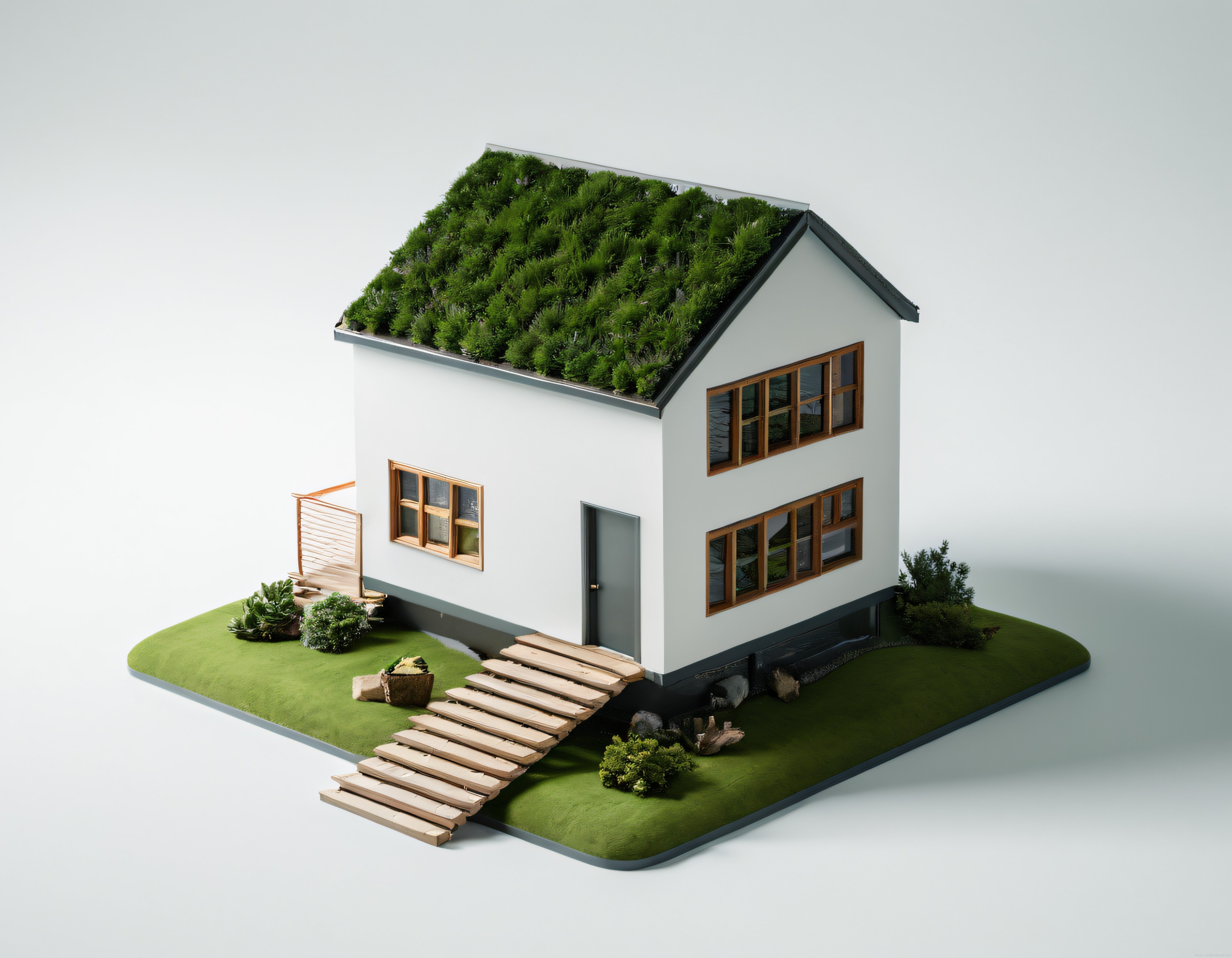 Yeşil Çatılı Modern Ekolojik Ev Maketi ve Sürdürülebilir Mimari Tasarım
