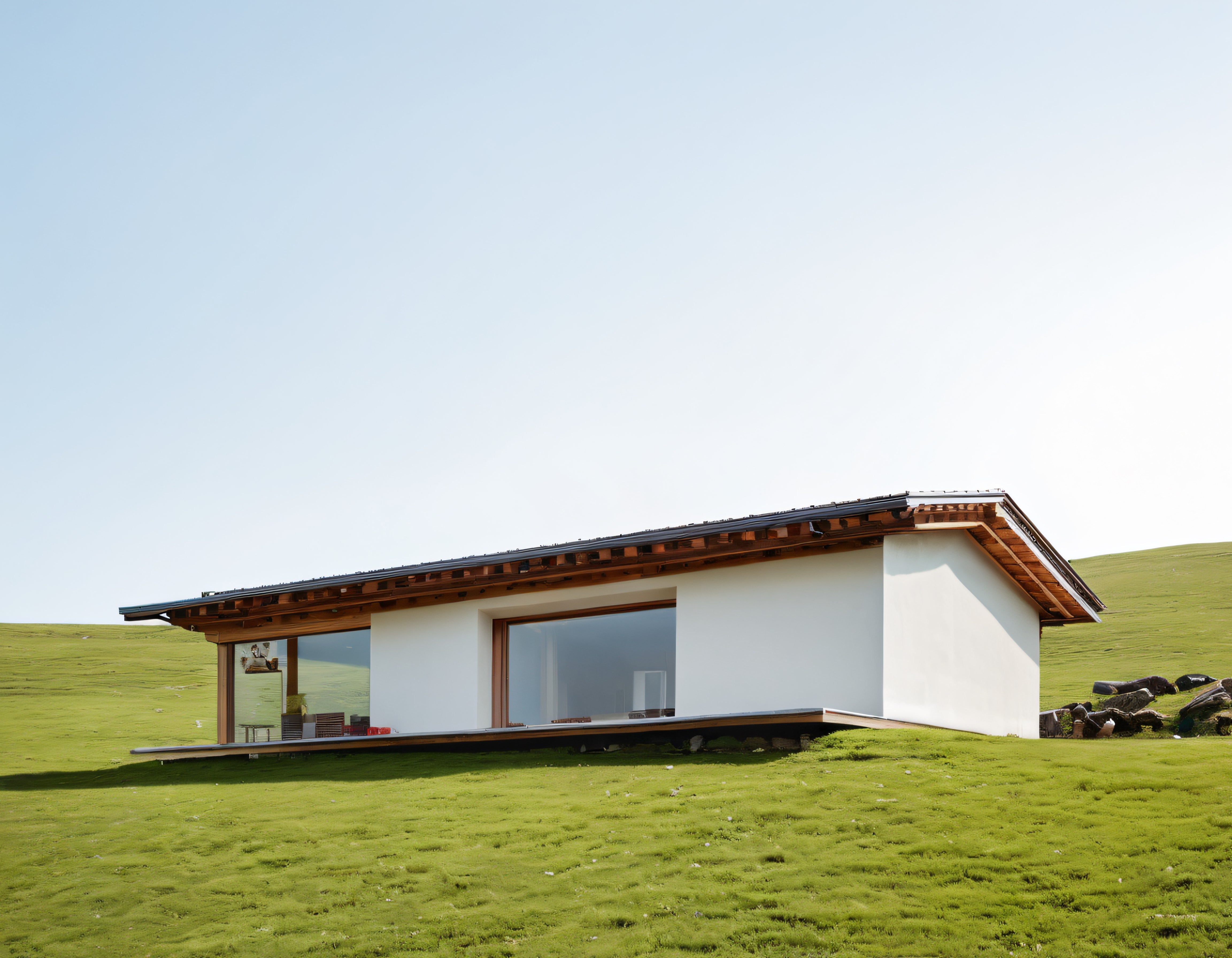Yeşil Çayırların Ortasında Modern Minimalist Bir Villa ve Sonsuz Manzara